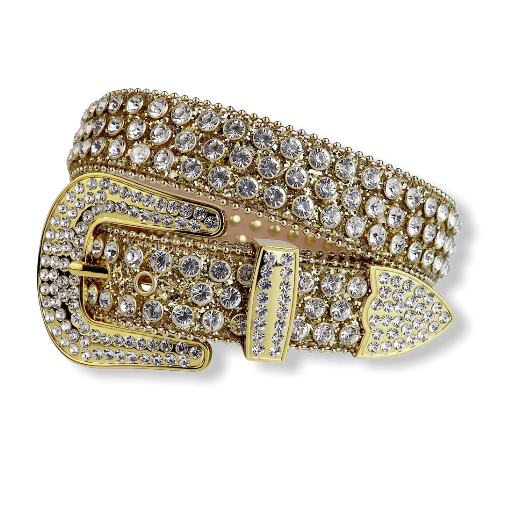 Gold Rhinestone Belt Women And Men Crystal Stud Belt Luxury Belt Jeans  Decoration Gold 38 inch