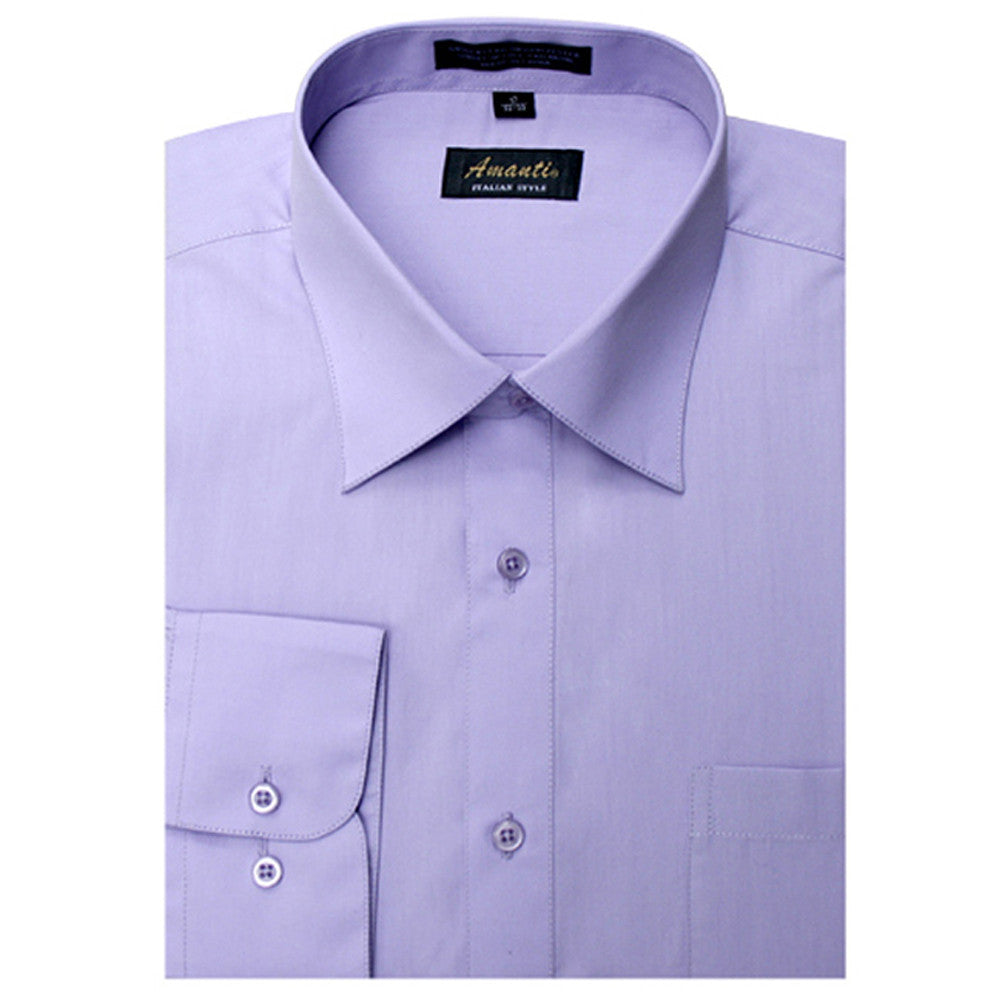 amanti dress shirt Amanti Men's Solid Classic Dress Shirt Convertible Cuff Lavendar / 22 36/37