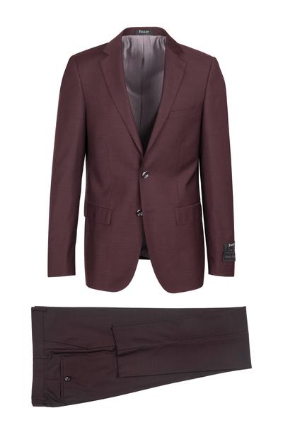 Porto Burgundy, Slim Fit, Pure Wool Suit by Tiglio Luxe - BURGUNDY main image 1