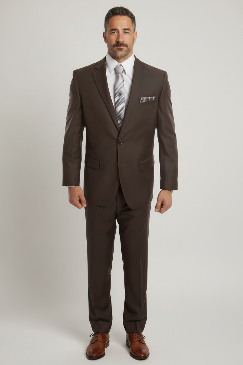 Dk. Taupe Solid Mens Suit 2-PC Regular Modern Fit Suits For Men