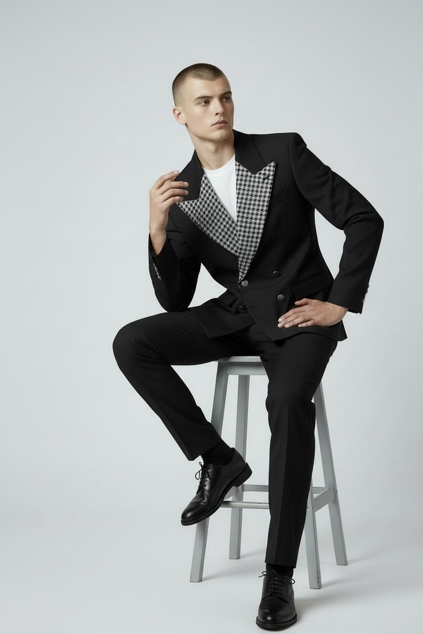 Crop suit with pleated flare pants