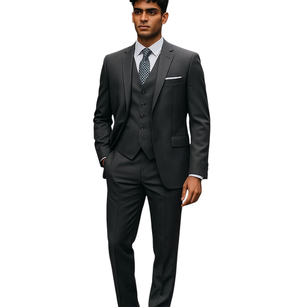 Gray 3-PC Slim Fit Stretch Suits For Men
