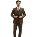 Brown Solid Shiny Sharkskin 3-PC Regular Modern Fit Suits For Men