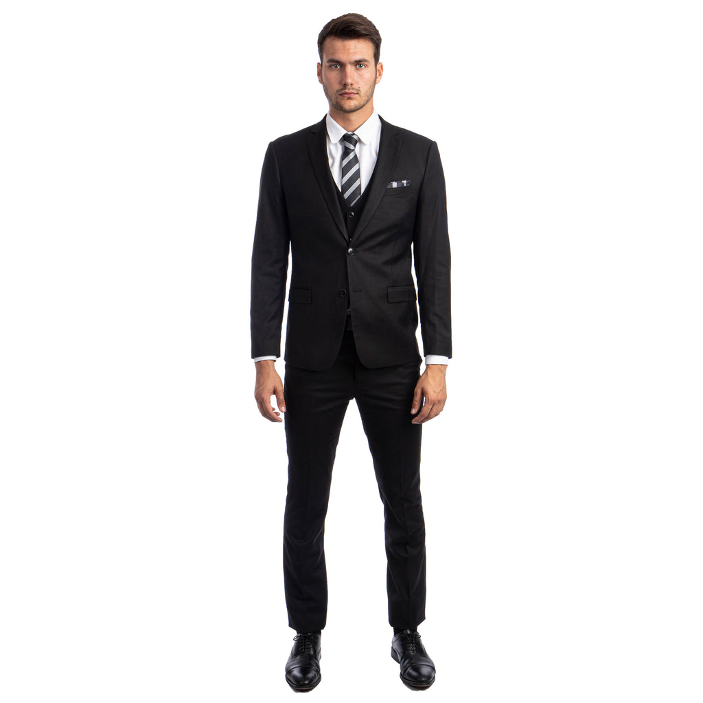 Solid 3 PC Skinny Fit Suit