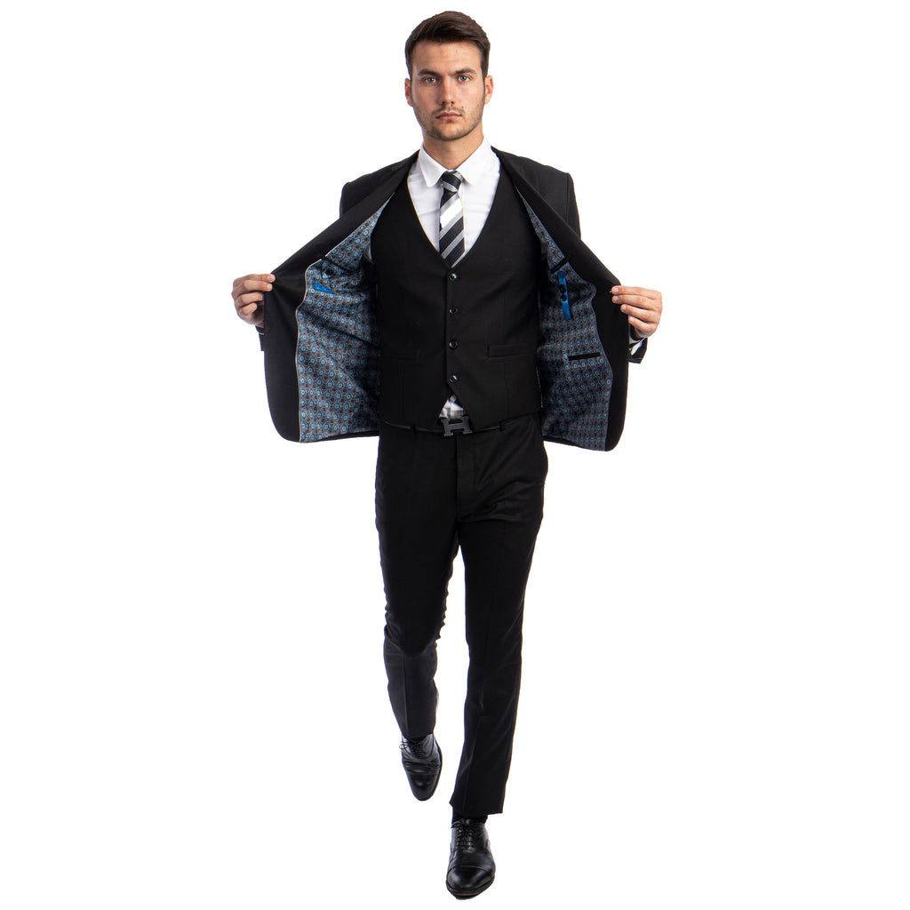 Solid 3 PC Skinny Fit Suit