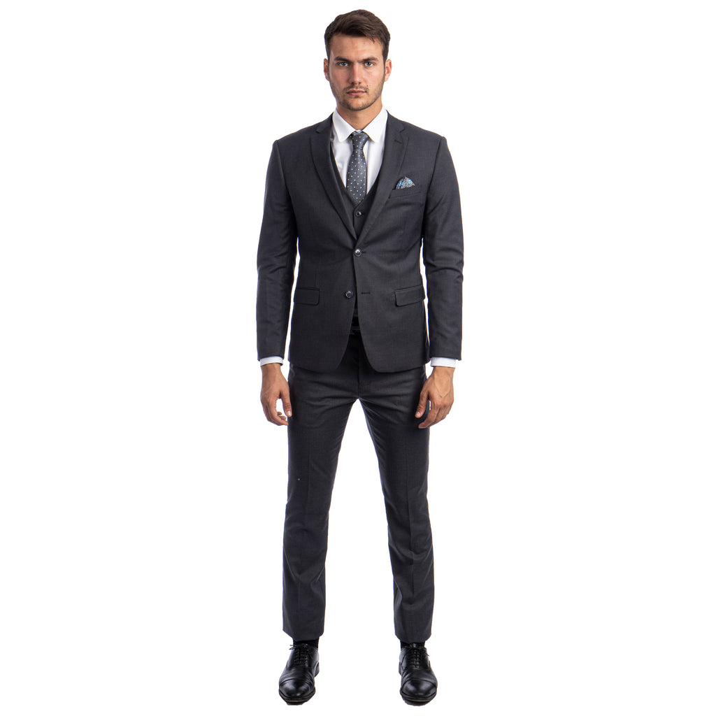 Solid 3 PC Skinny Fit Suit