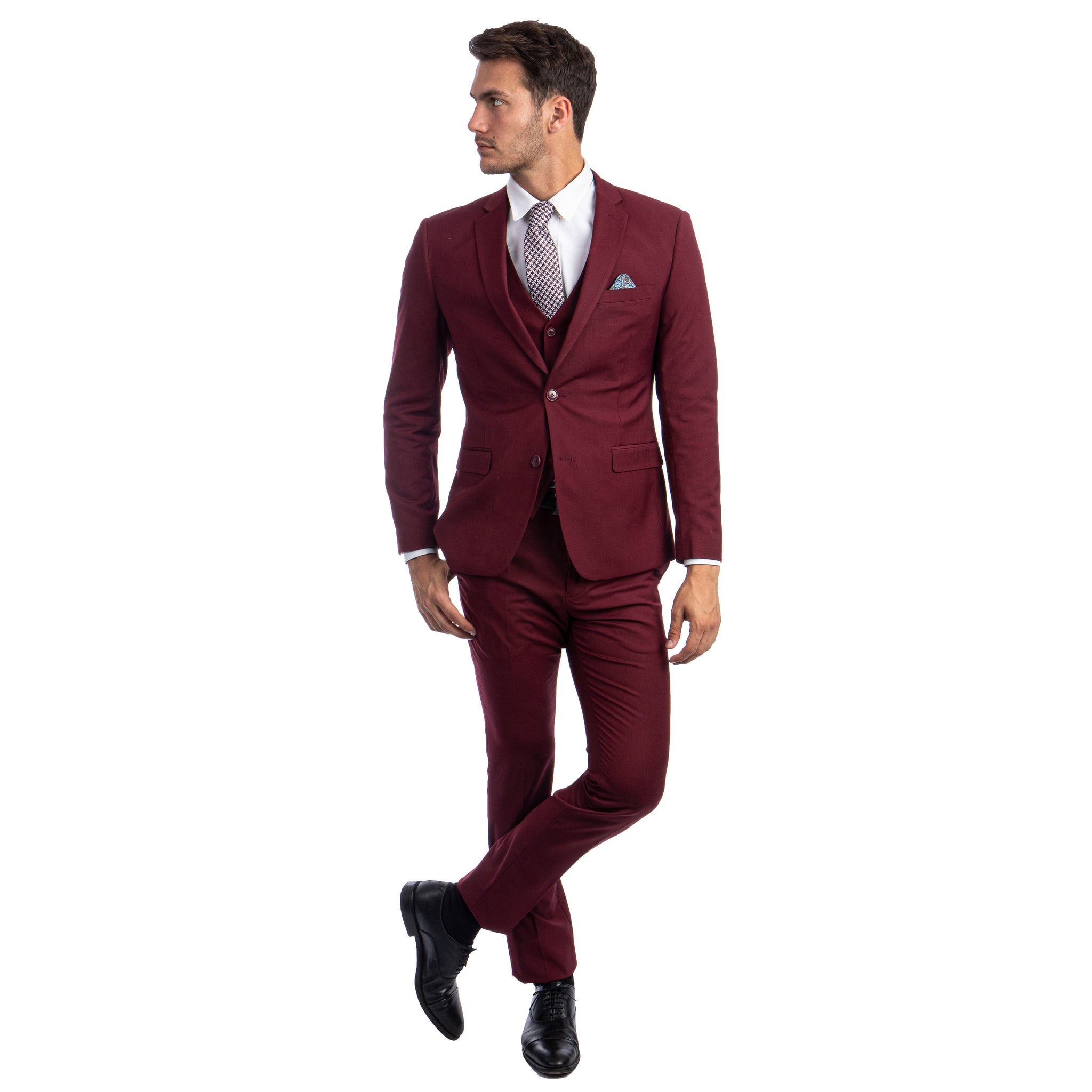 Solid 3 PC Skinny Fit Suit