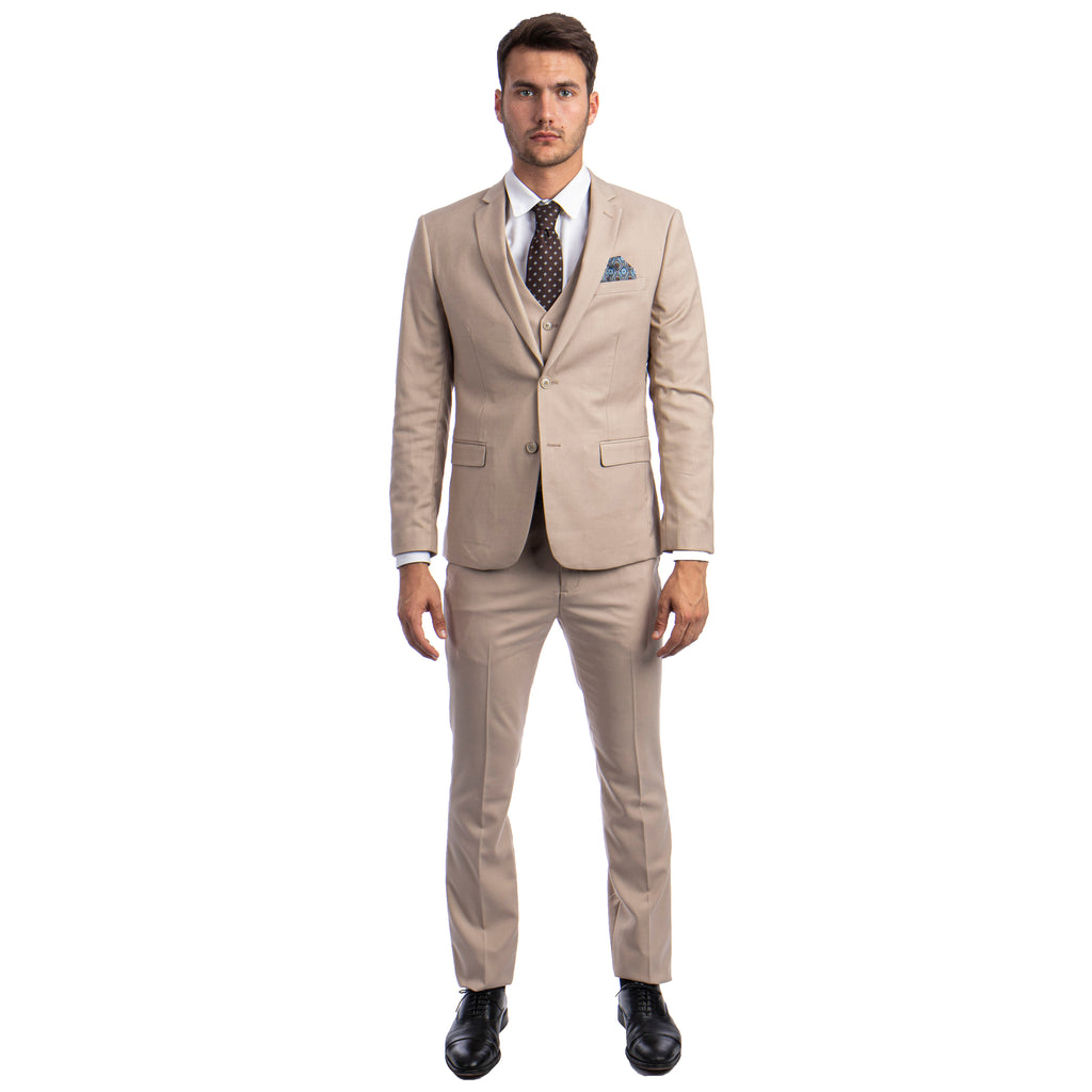 Solid 3 PC Skinny Fit Suit