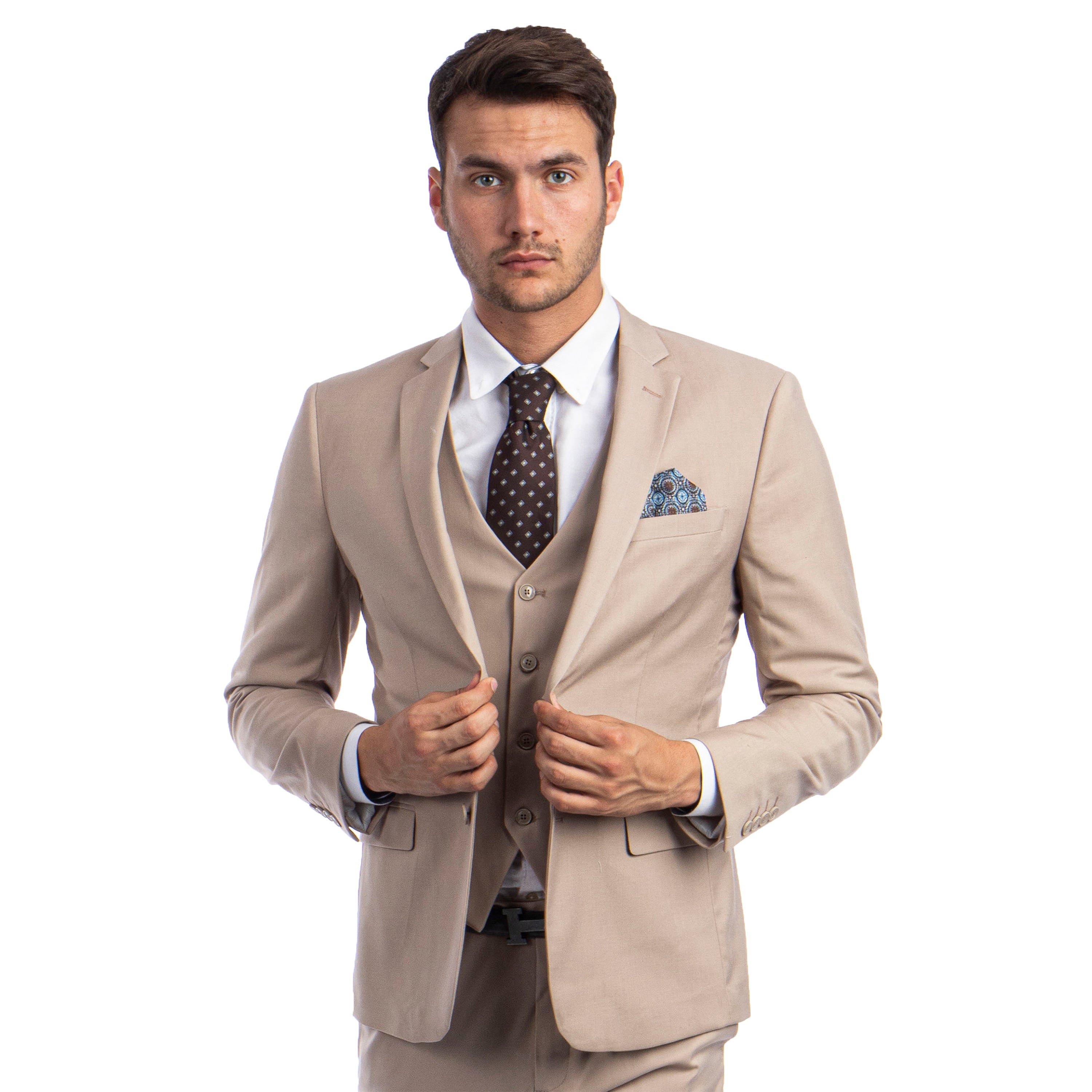 Solid 3 PC Skinny Fit Suit