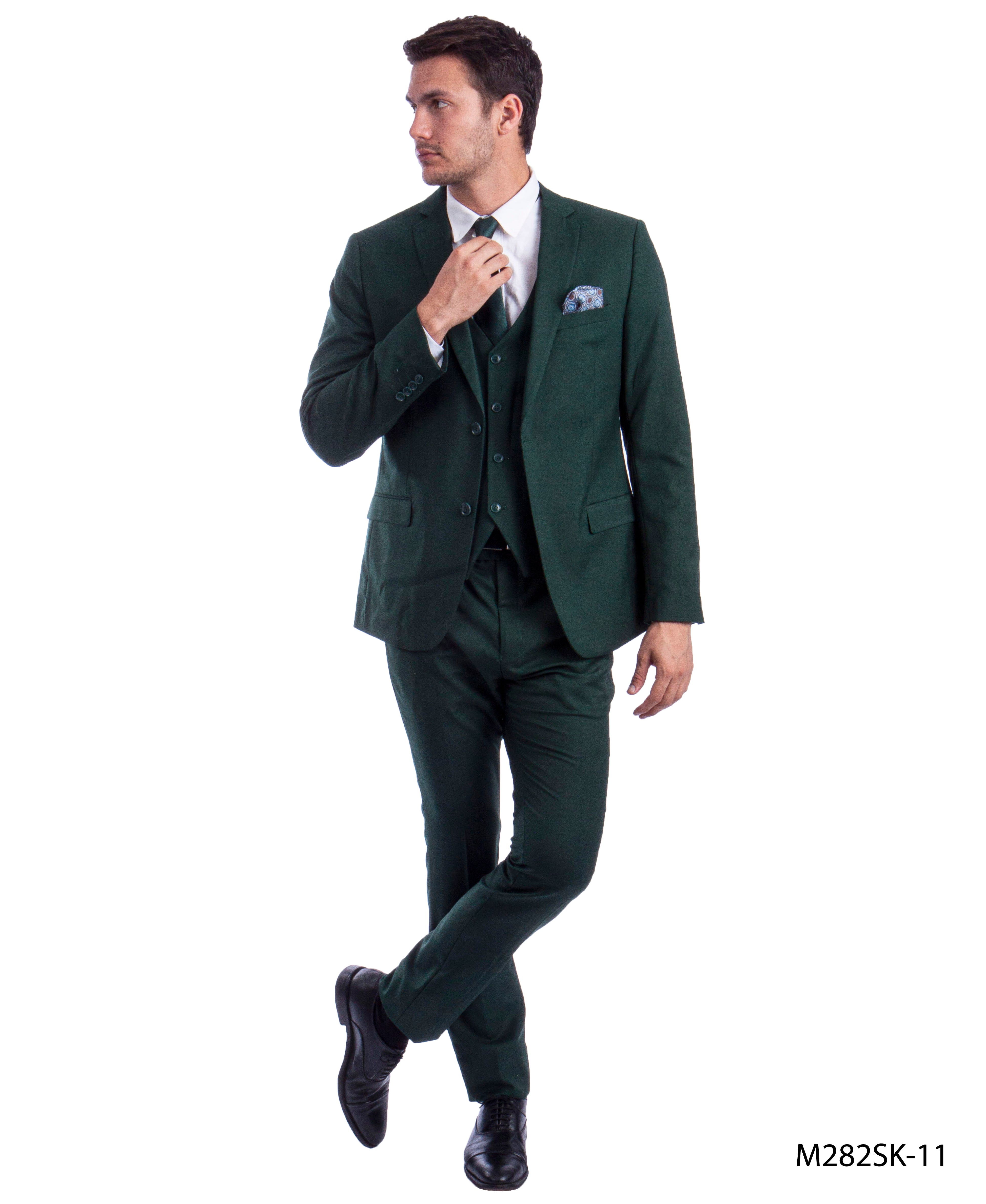 Solid Green 3 PC Skinny Fit Suit