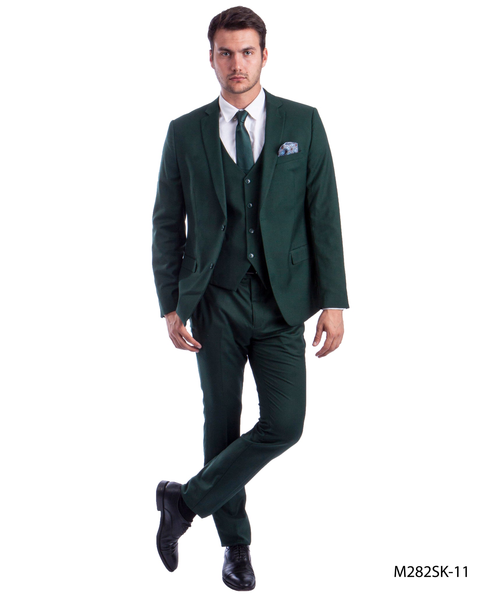 Solid Green 3 PC Skinny Fit Suit