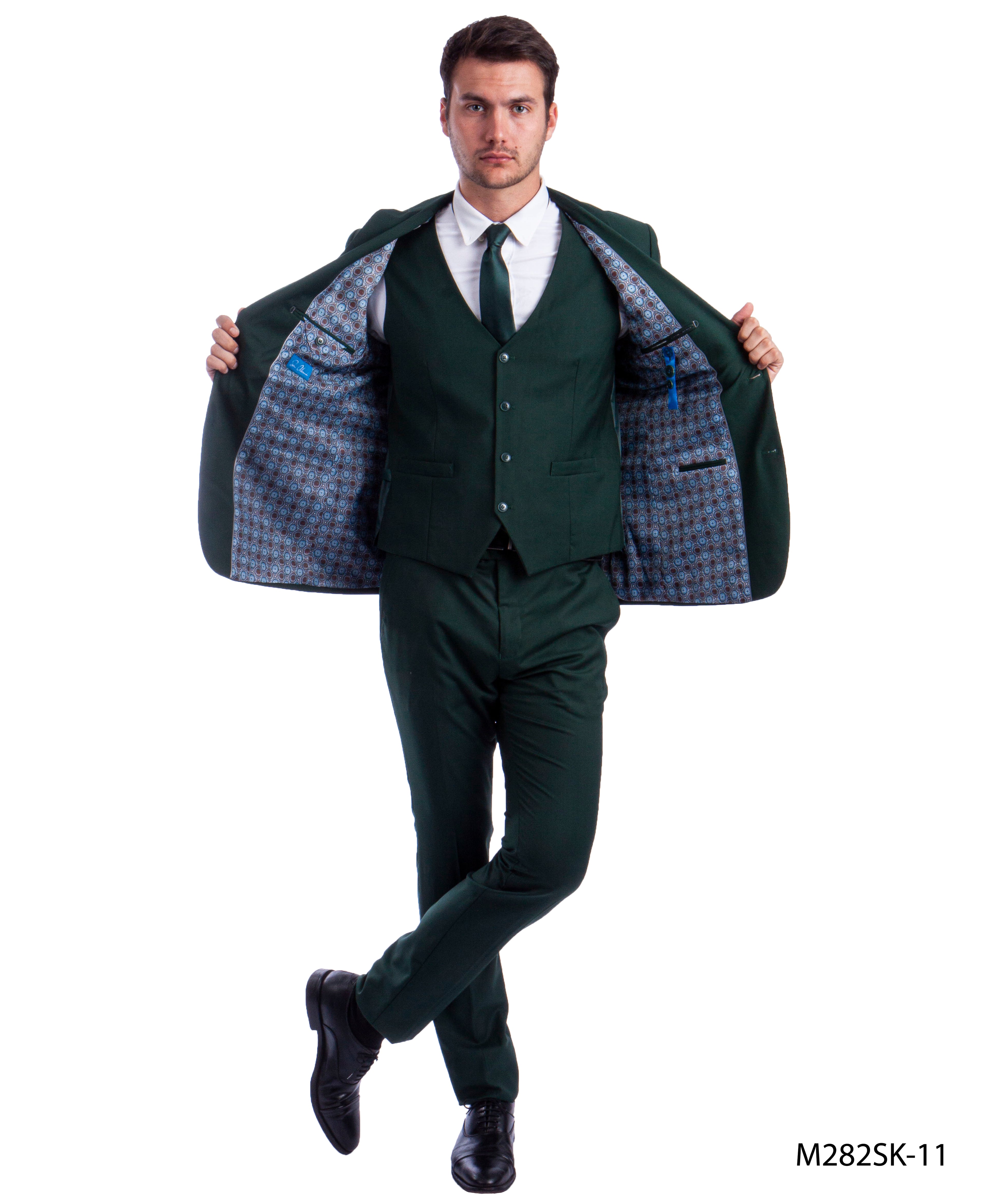 Solid Green 3 PC Skinny Fit Suit