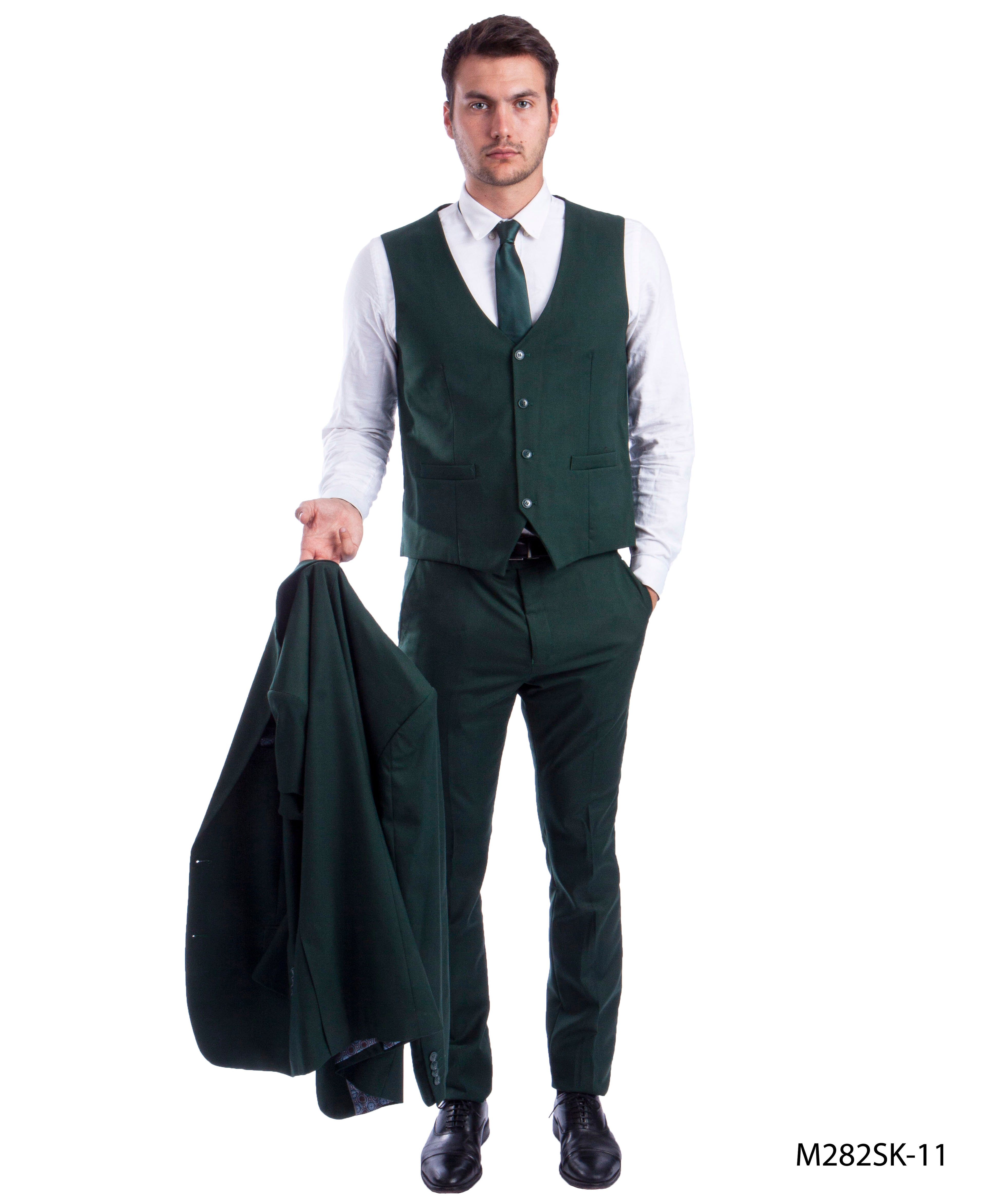 Solid Green 3 PC Skinny Fit Suit