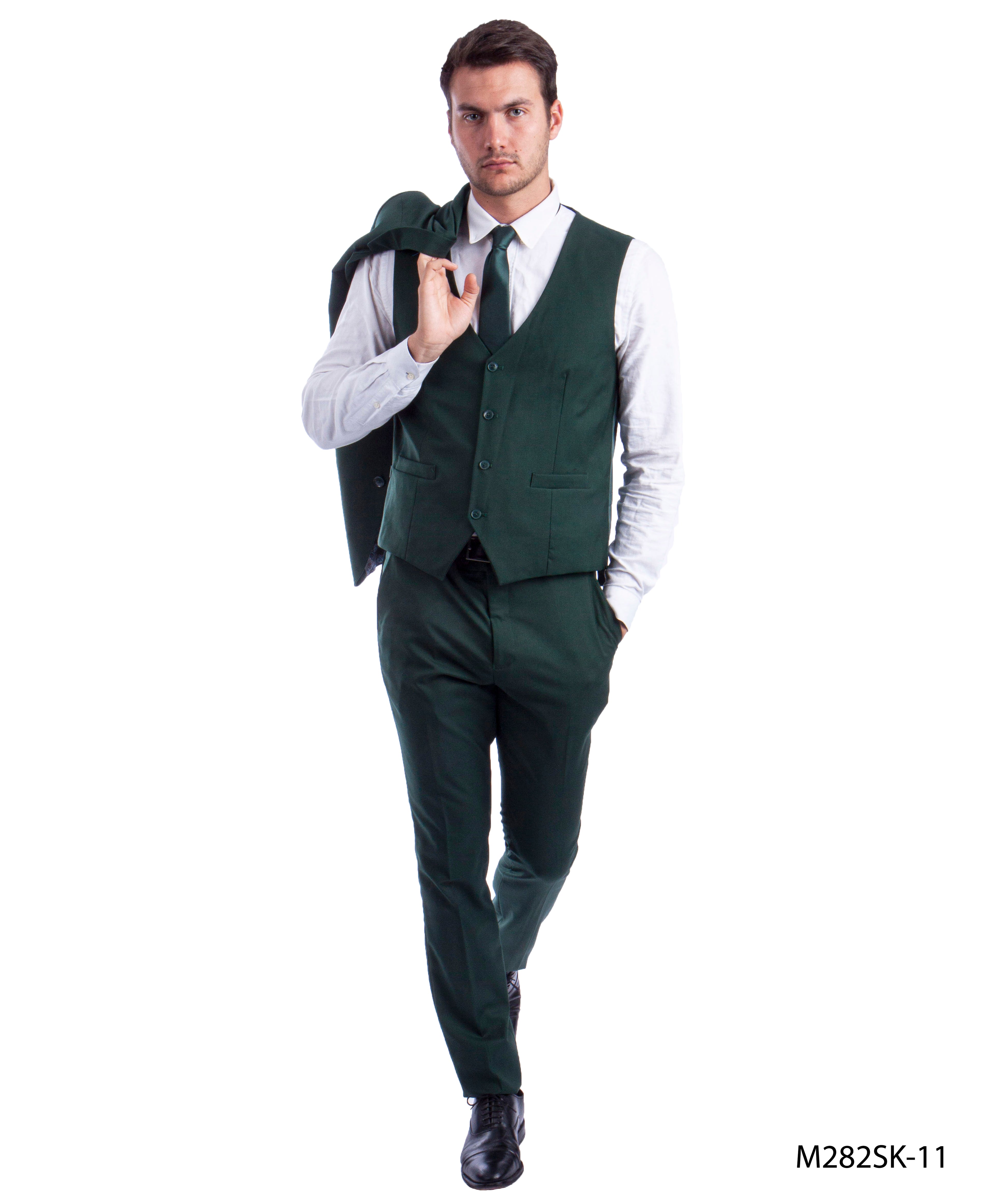 Solid Green 3 PC Skinny Fit Suit