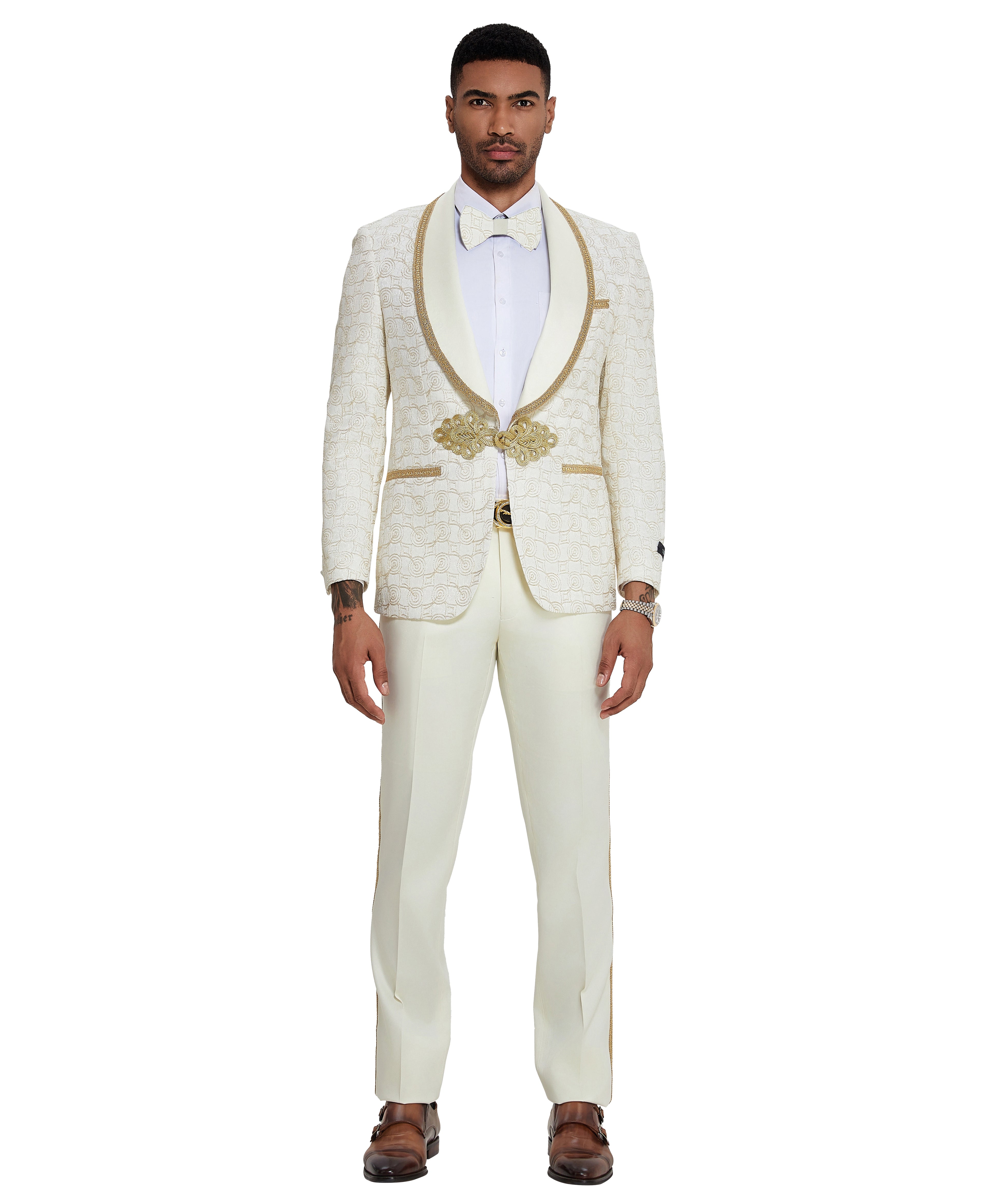2 PC Solid Satin Peak Lapel Double Breasted Suit