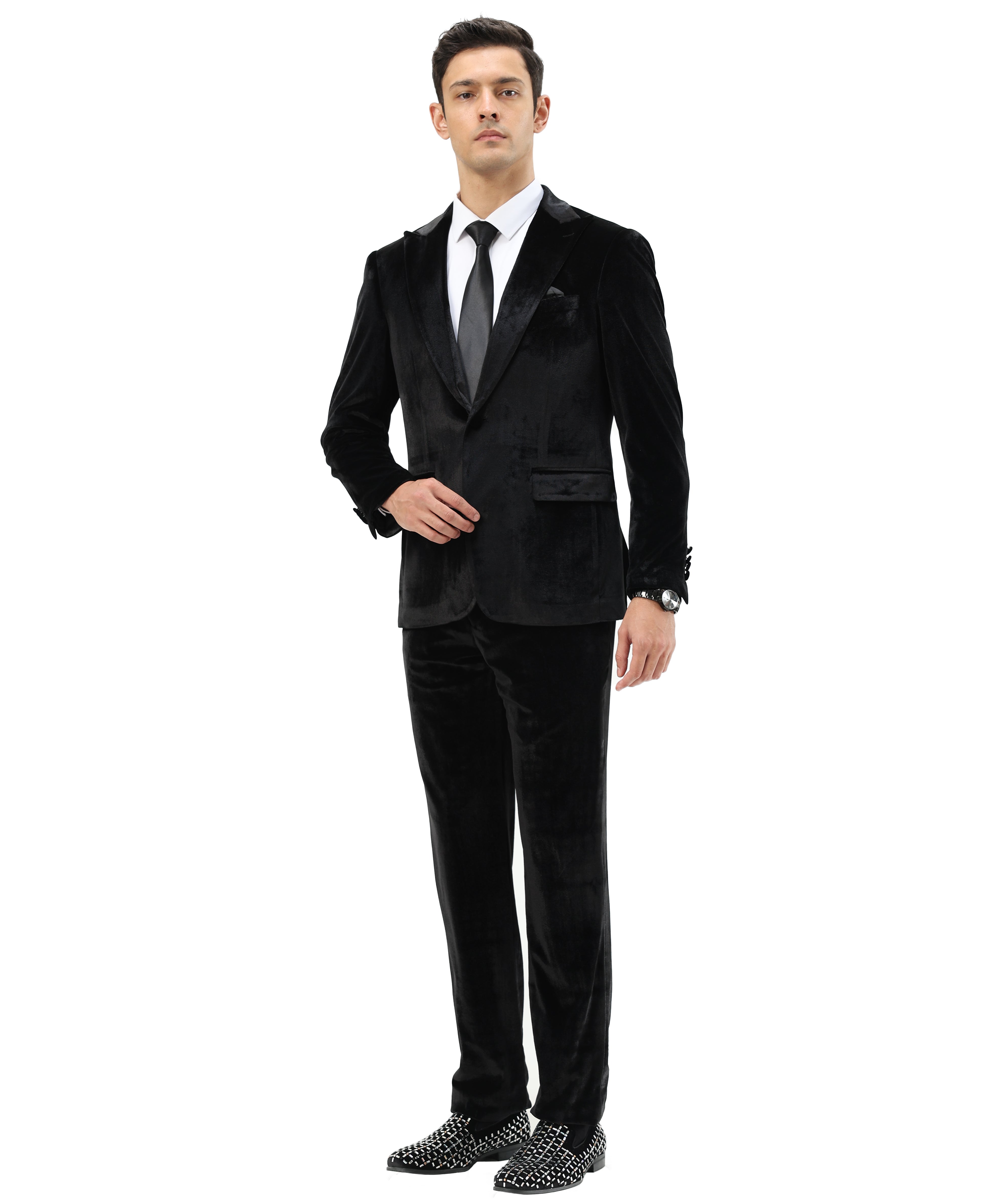 3 PC Solid Textured Peak Lapel Suit