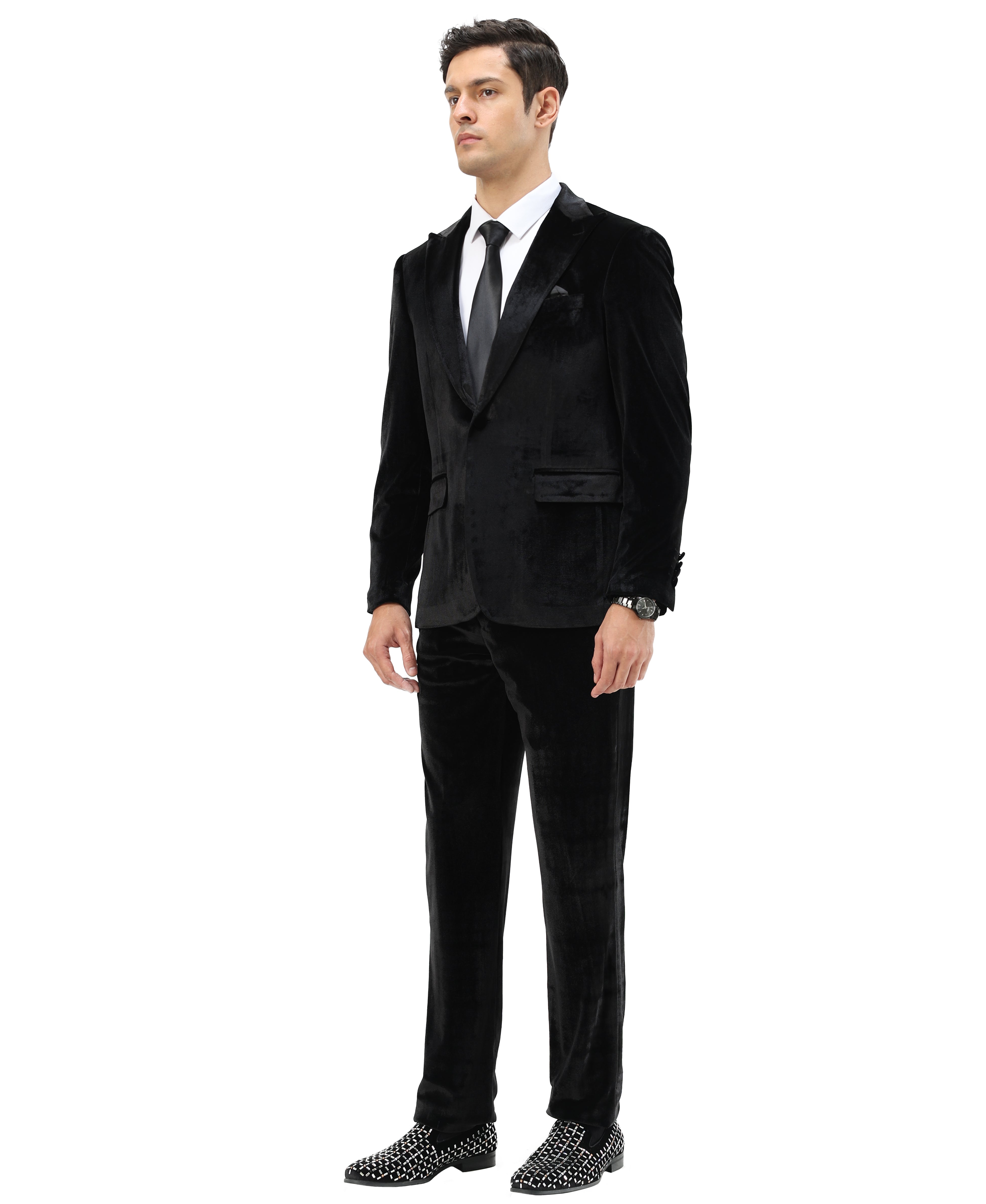 3 PC Solid Textured Peak Lapel Suit