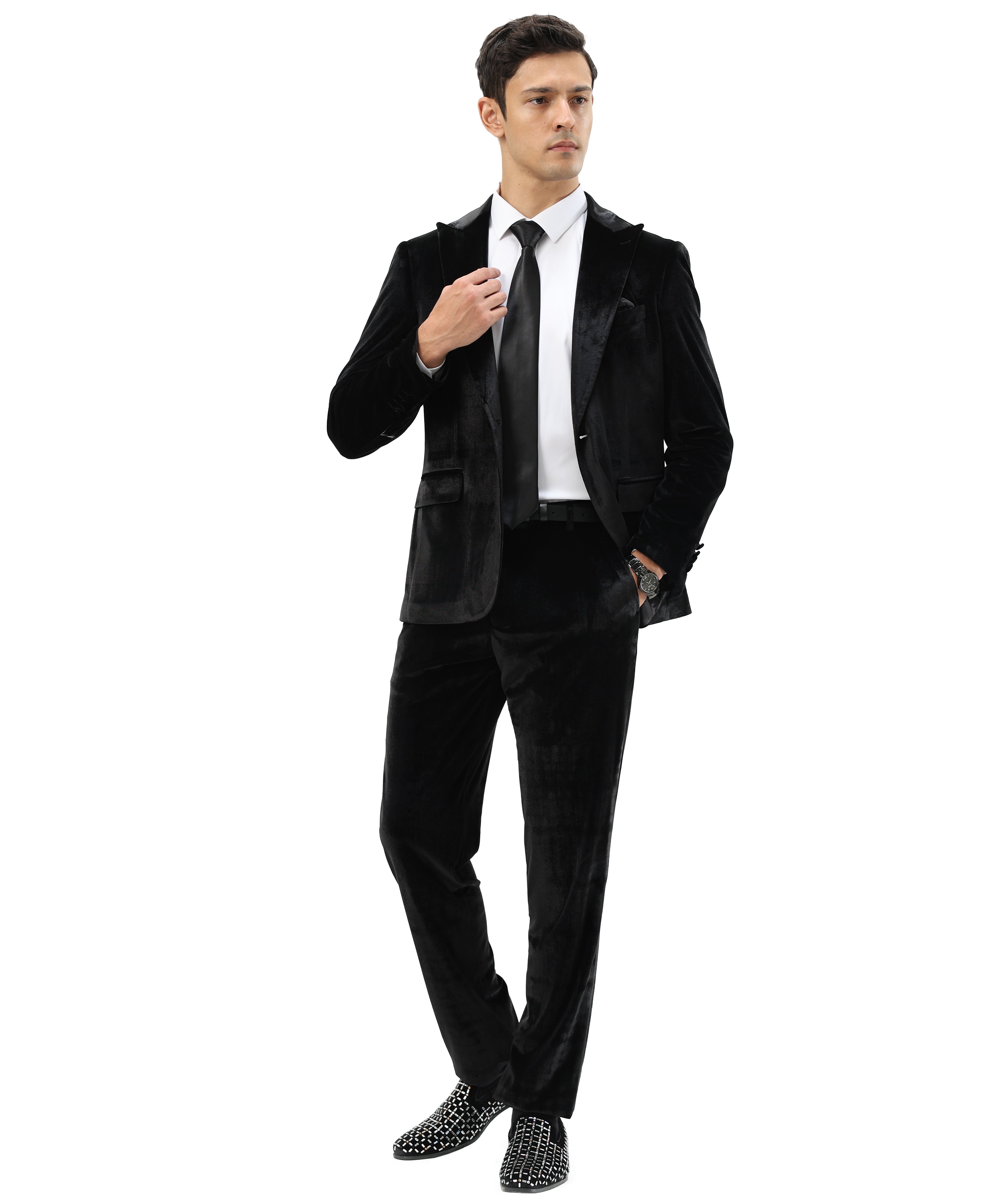 3 PC Solid Textured Peak Lapel Suit