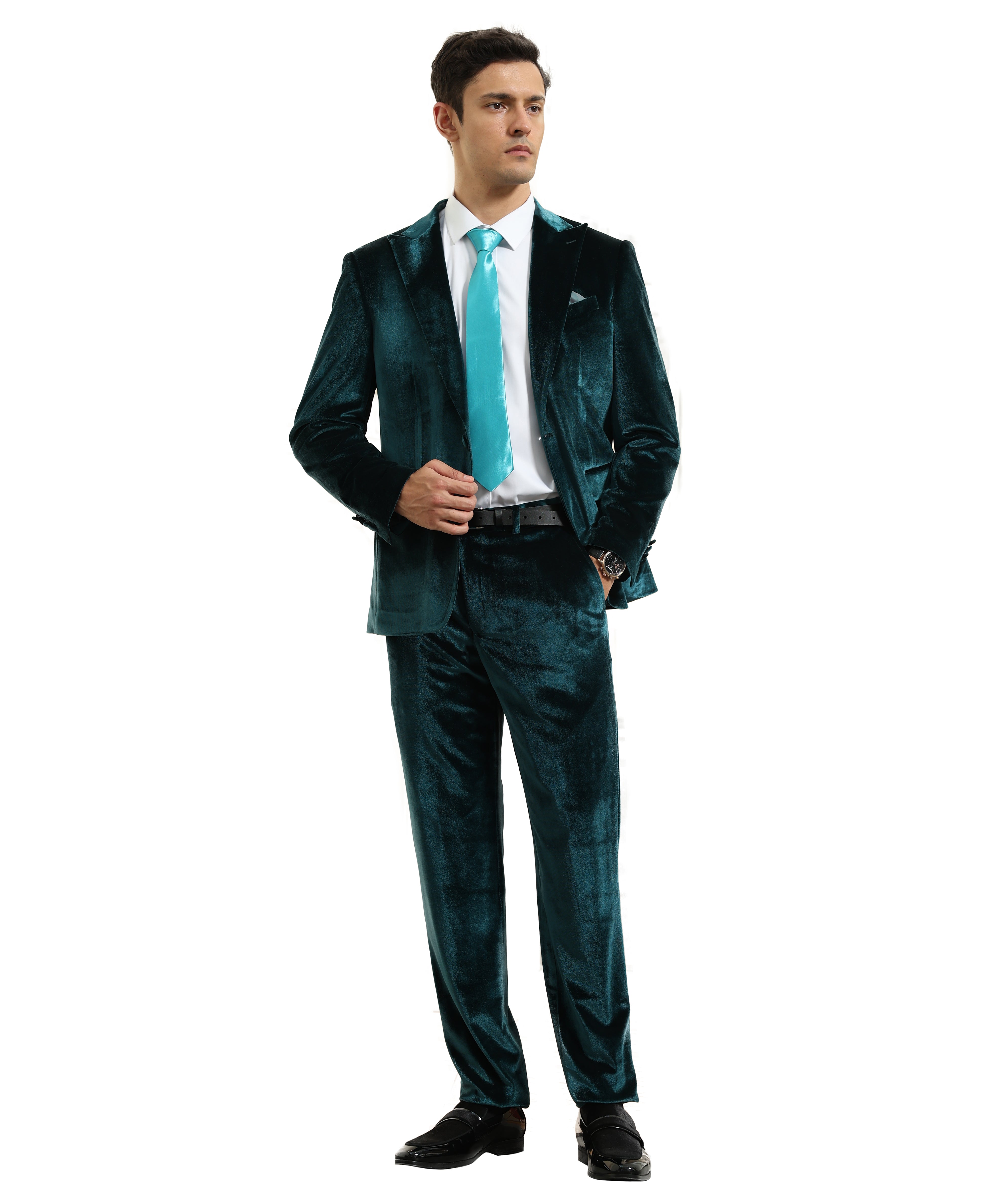 3 PC Solid Textured Peak Lapel Suit