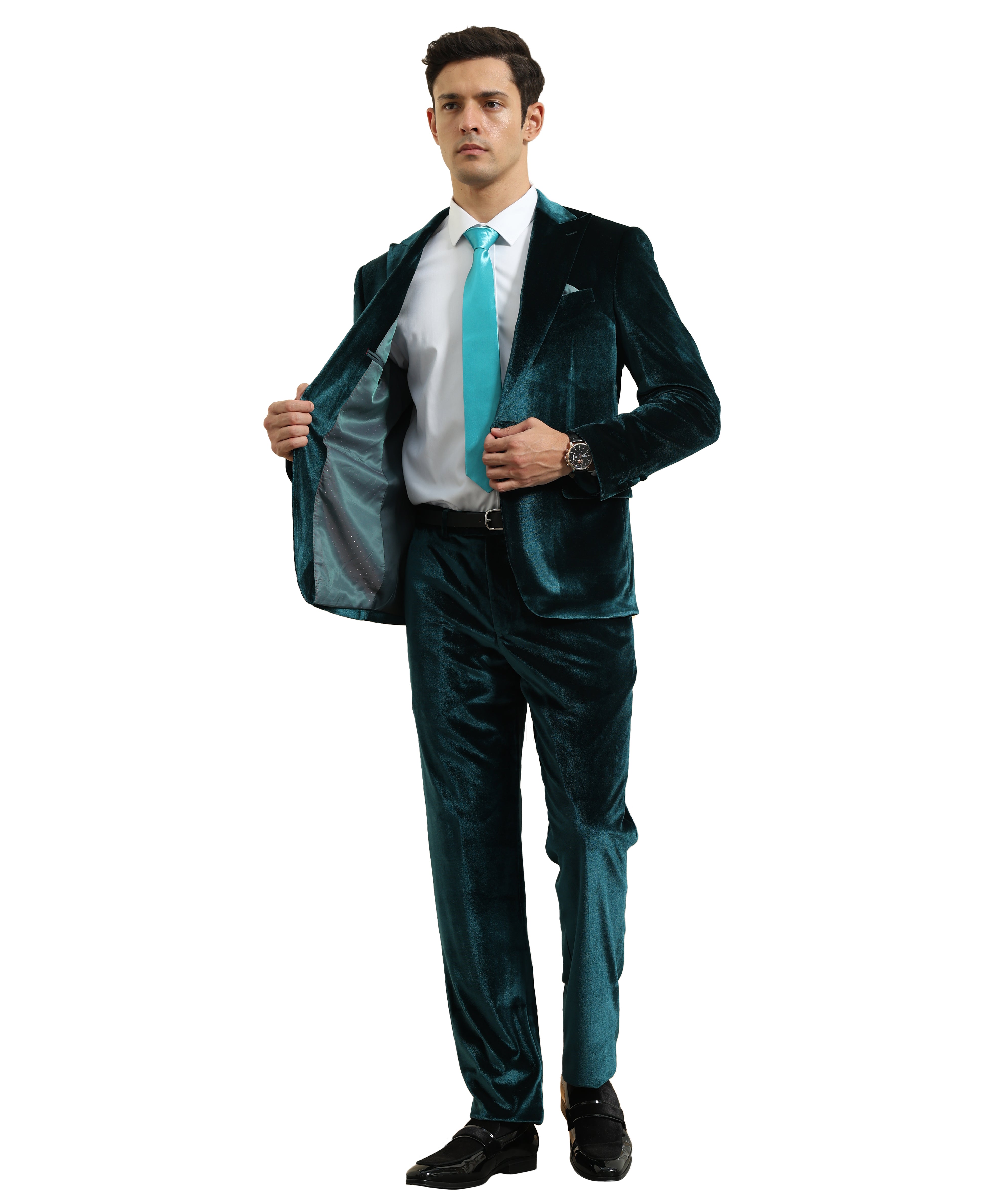 3 PC Solid Textured Peak Lapel Suit