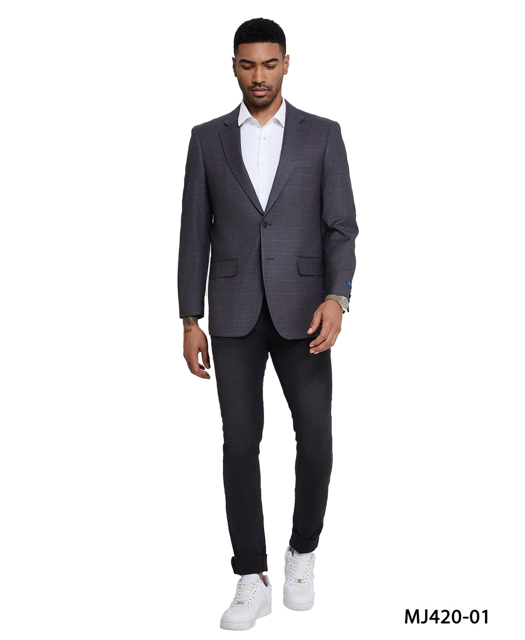 Men’s Modern Fit Windowpane Sport Coat with Notch Lapel – A Timeless Blend of Style &amp; Comfort | D&K Menswear