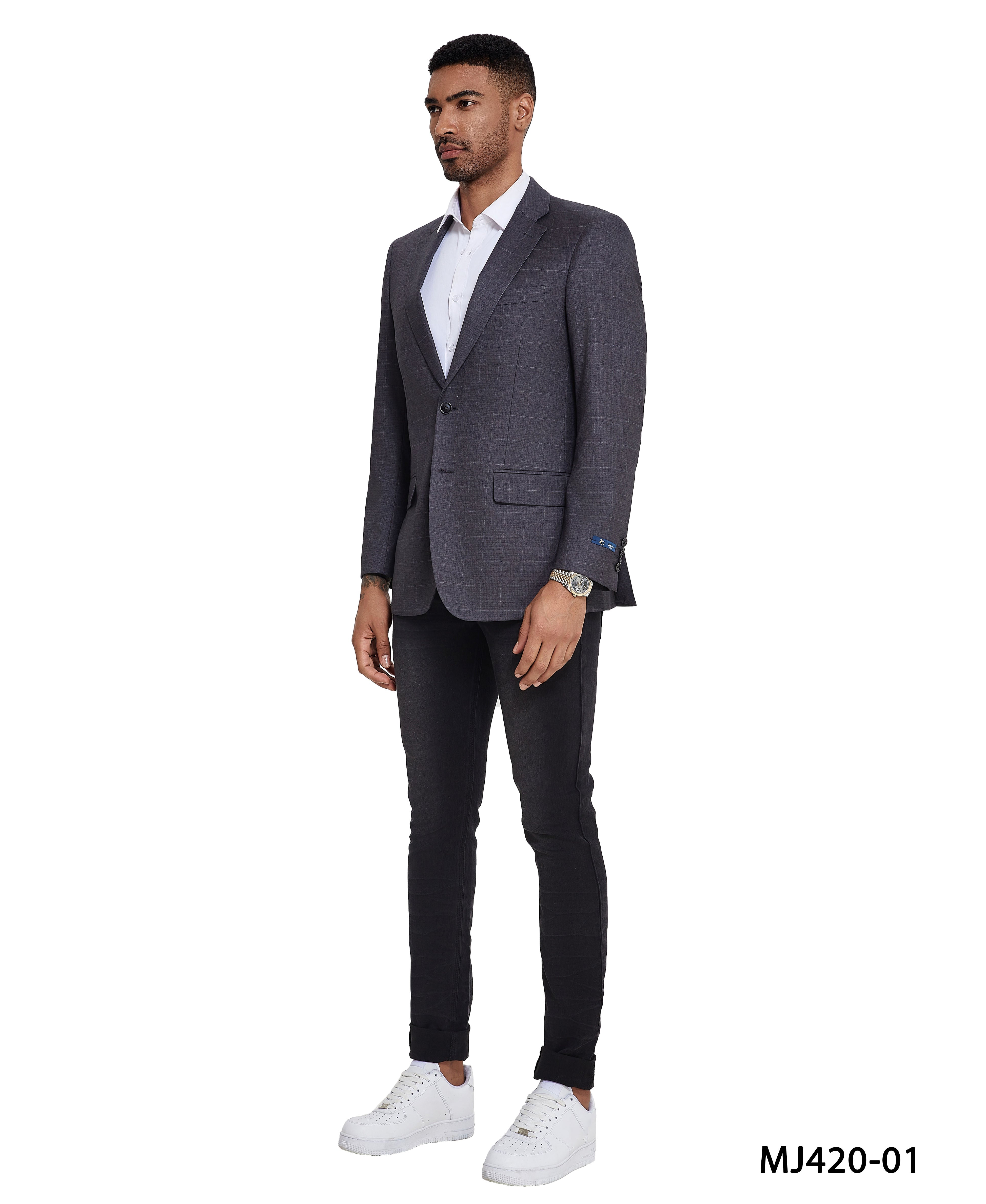 Men's Modern Fit Windowpane Sport Coat w/ Notch Lapel