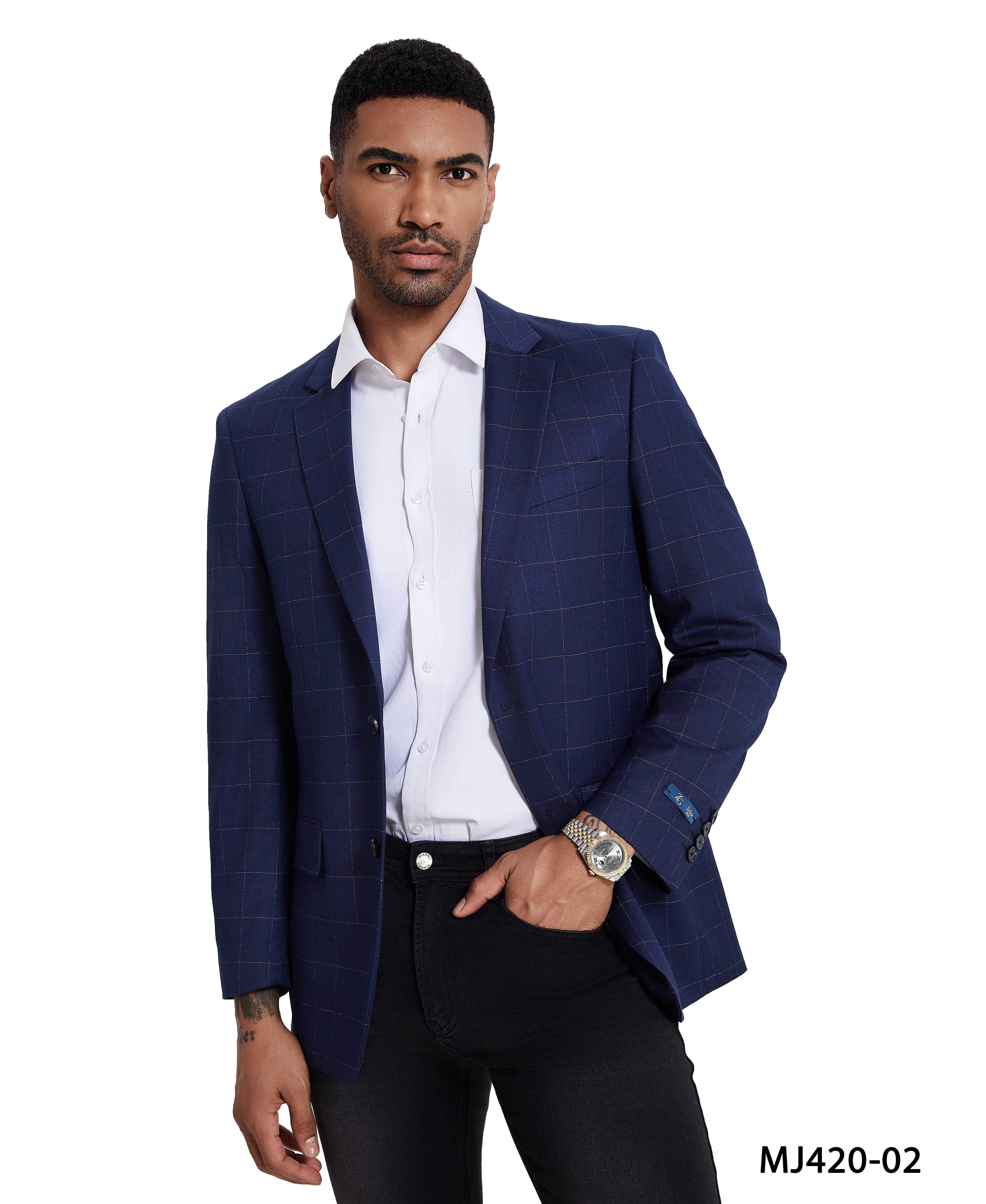 Men’s Modern Fit Windowpane Sport Coat with Notch Lapel – A Timeless Blend of Style &amp; Comfort | D&K Menswear