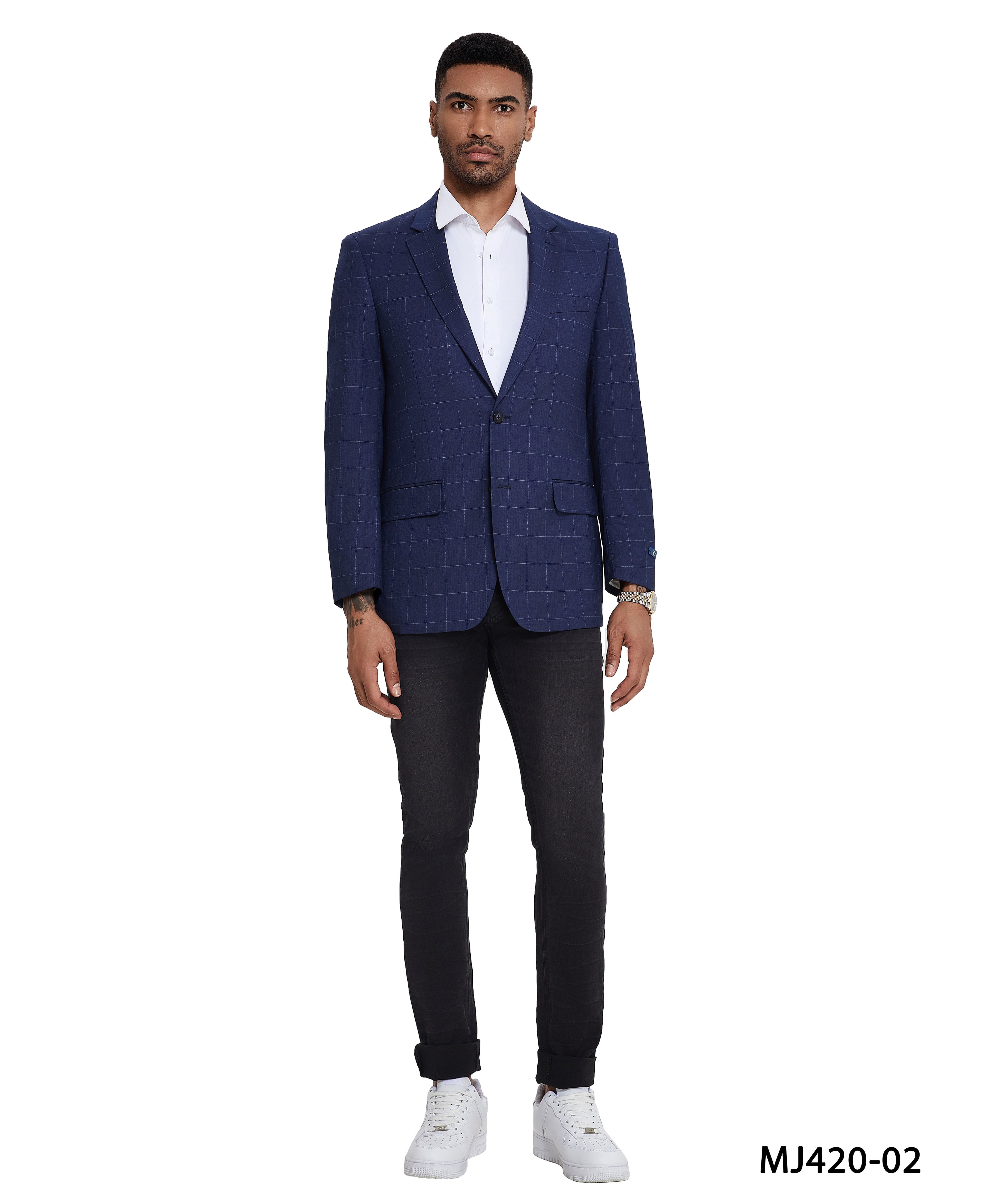 Men’s Modern Fit Windowpane Sport Coat with Notch Lapel – A Timeless Blend of Style &amp; Comfort | D&K Menswear