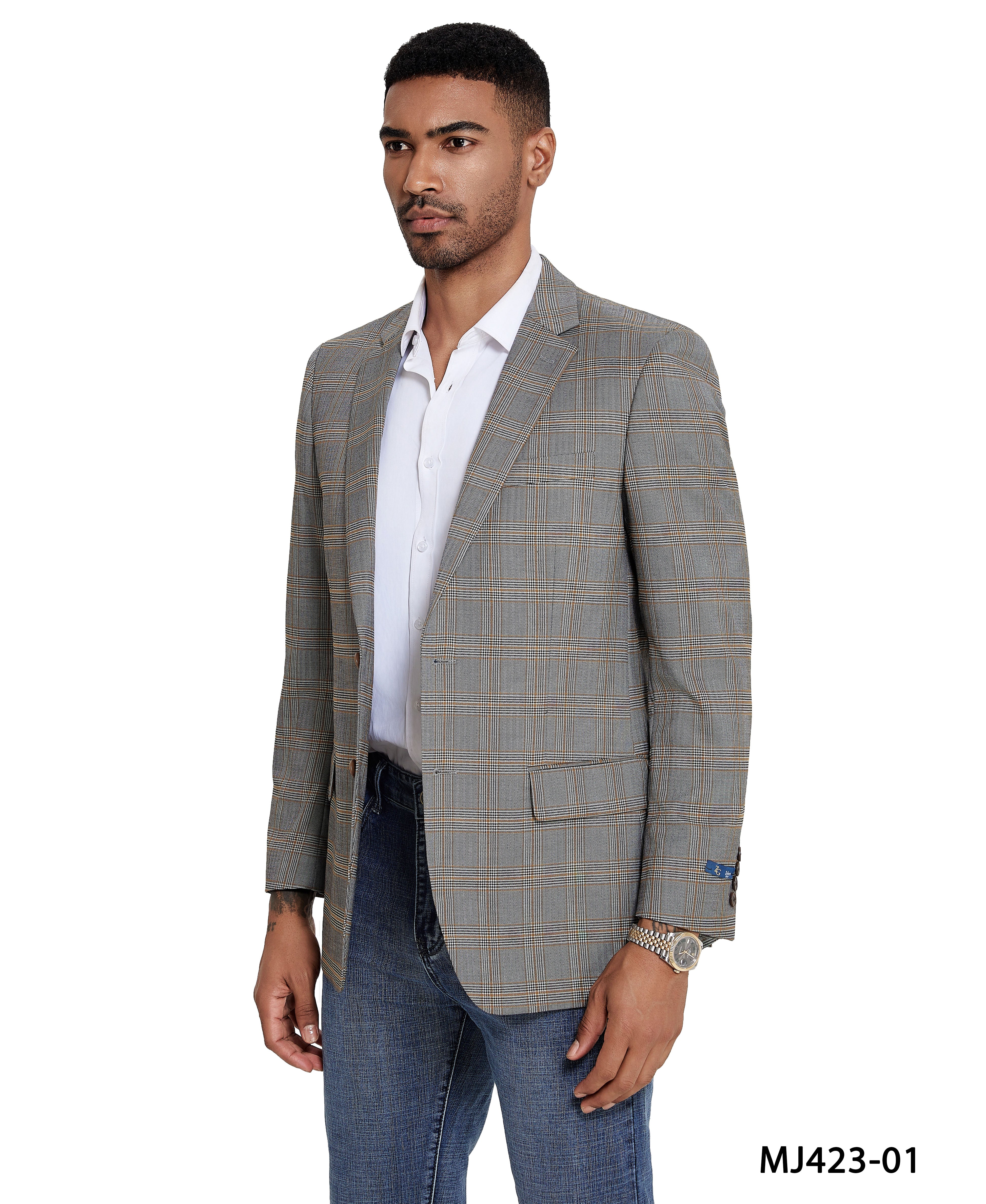 Men’s Modern Fit Windowpane Sport Coat with Notch Lapel – A Perfect Blend of Style &amp; Sophistication | D&K Menswear