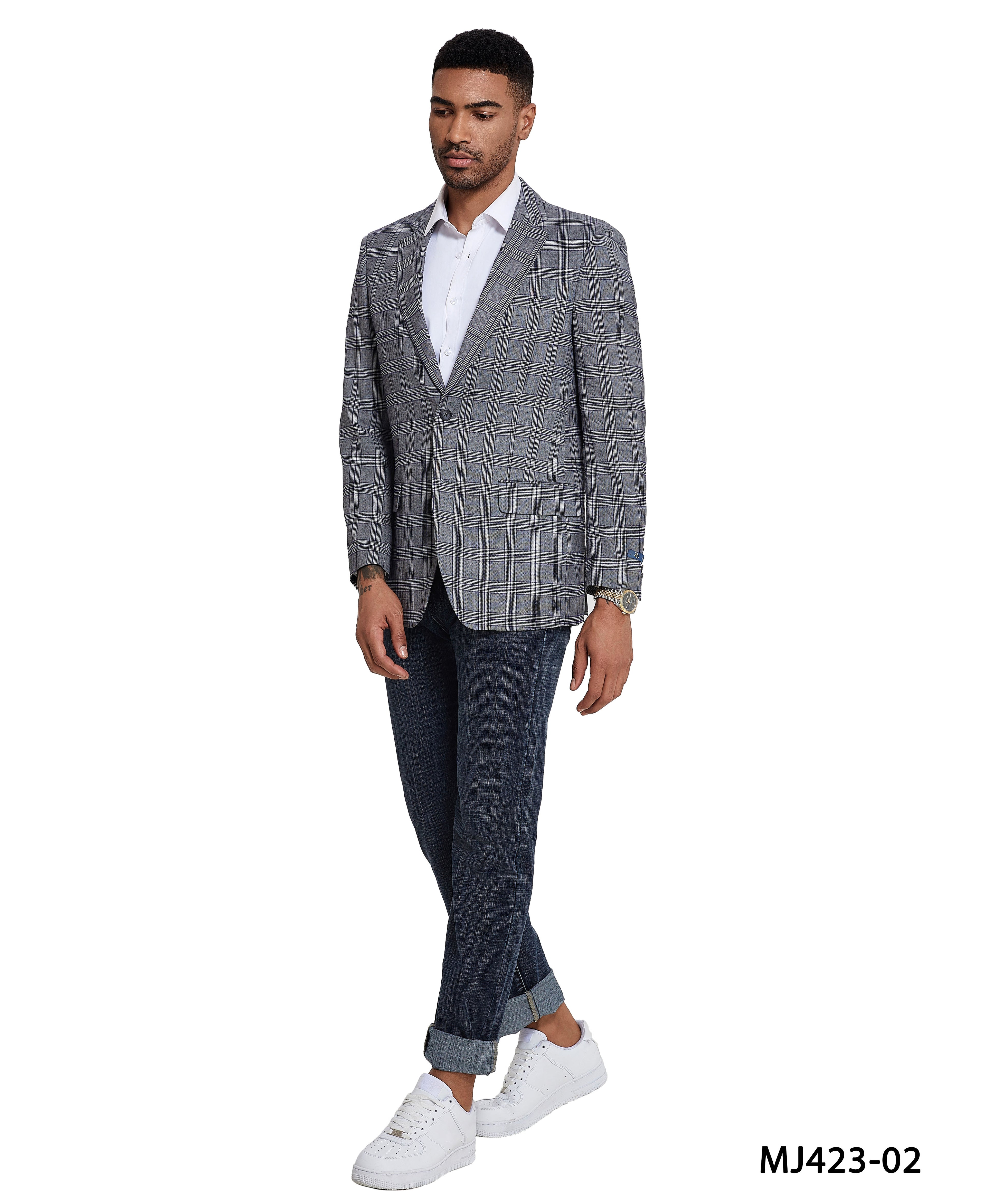 Men’s Modern Fit Windowpane Sport Coat with Notch Lapel – A Blend of Classic &amp; Contemporary Style | D&K Menswear