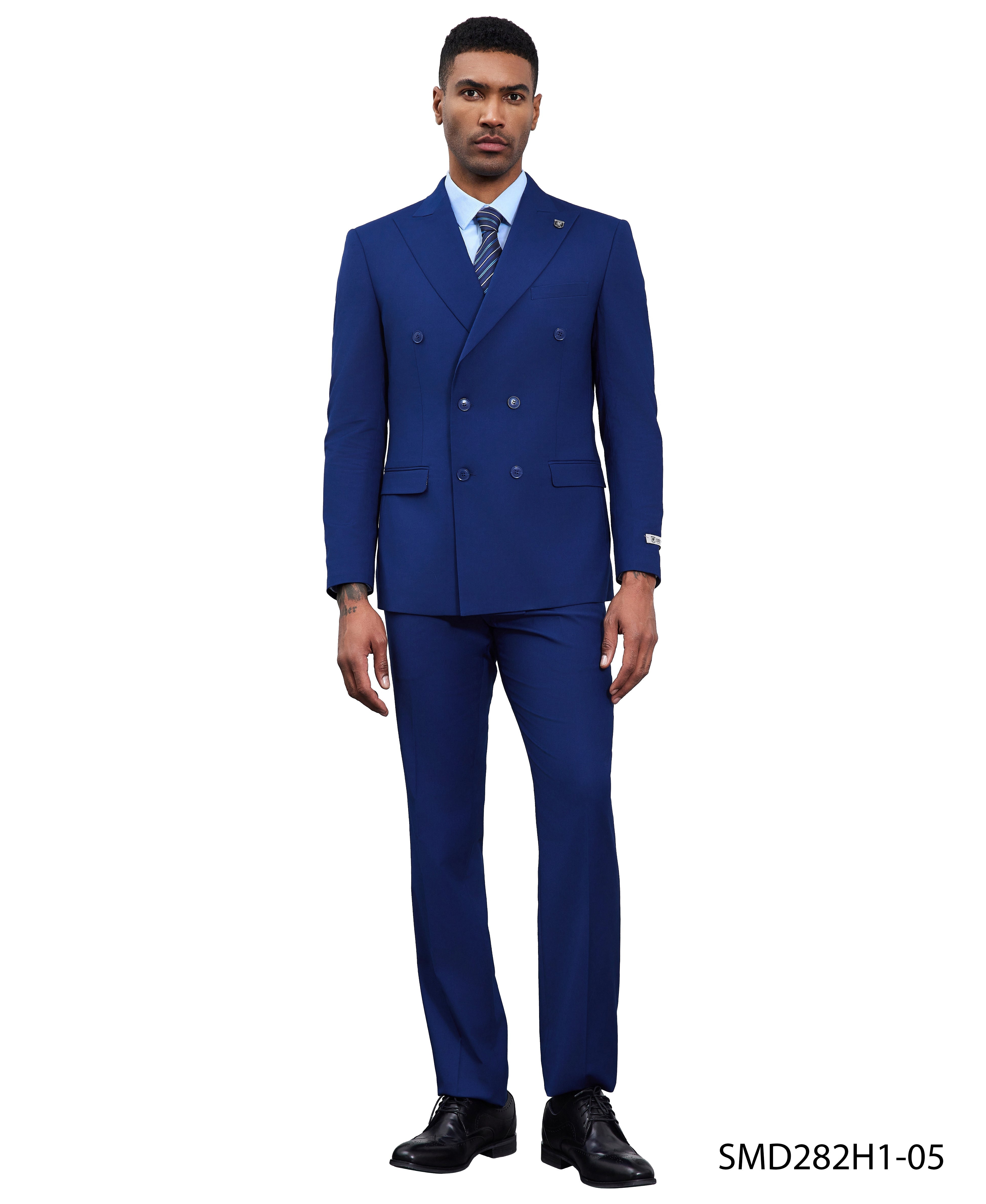 Men’s Suit, Stacy Adams Double-Breasted Suit, Blue Suit, Peak Lapel Suit, Business Attire, Formalwear, Wedding Suit, Special Occasion Suit, D&K Menswear Collection