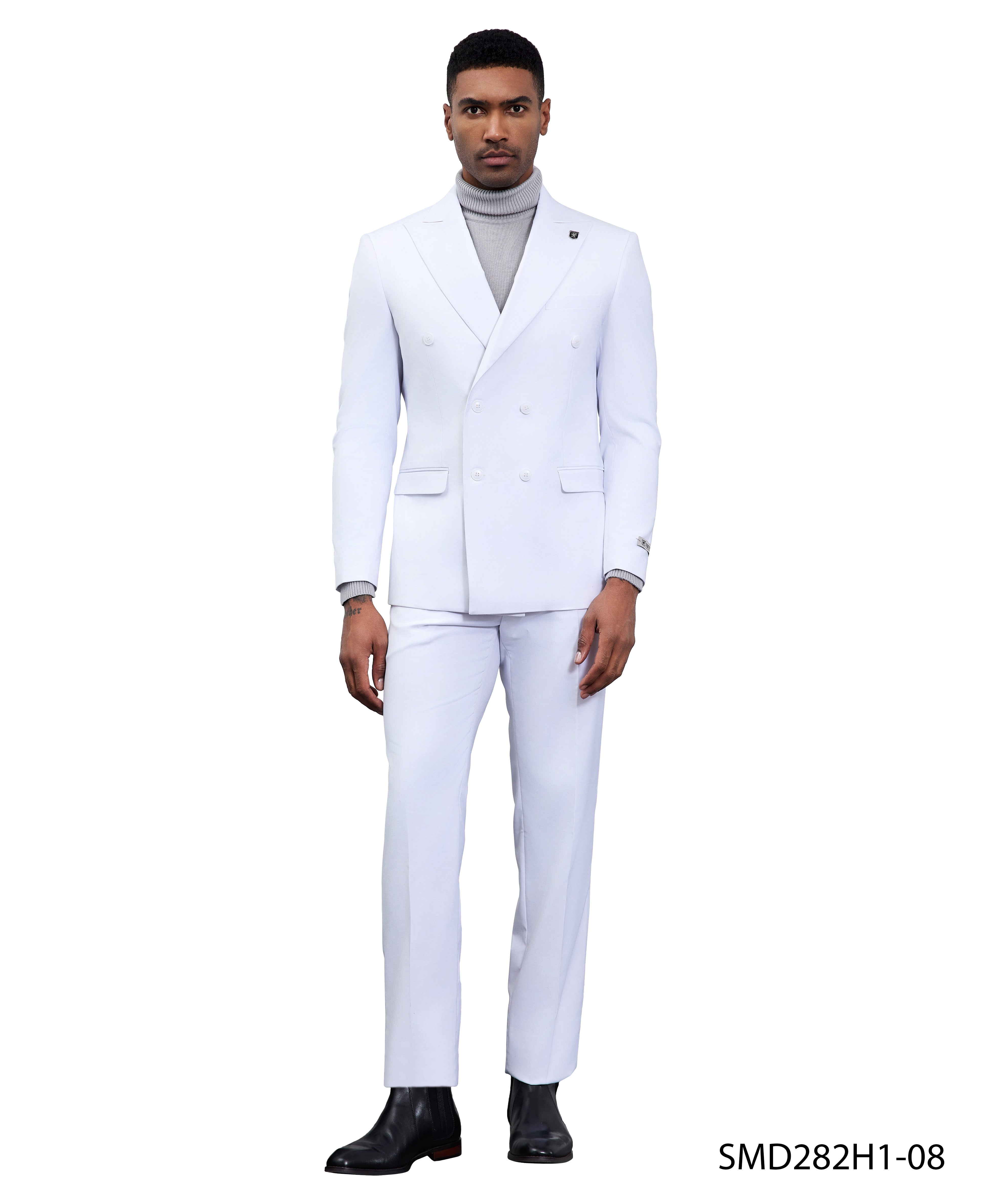 Men’s Suit, Stacy Adams Double-Breasted Suit, White Suit, Peak Lapel Suit, Business Attire, Formalwear, Wedding Suit, Special Occasion Suit, D&K Menswear Collection