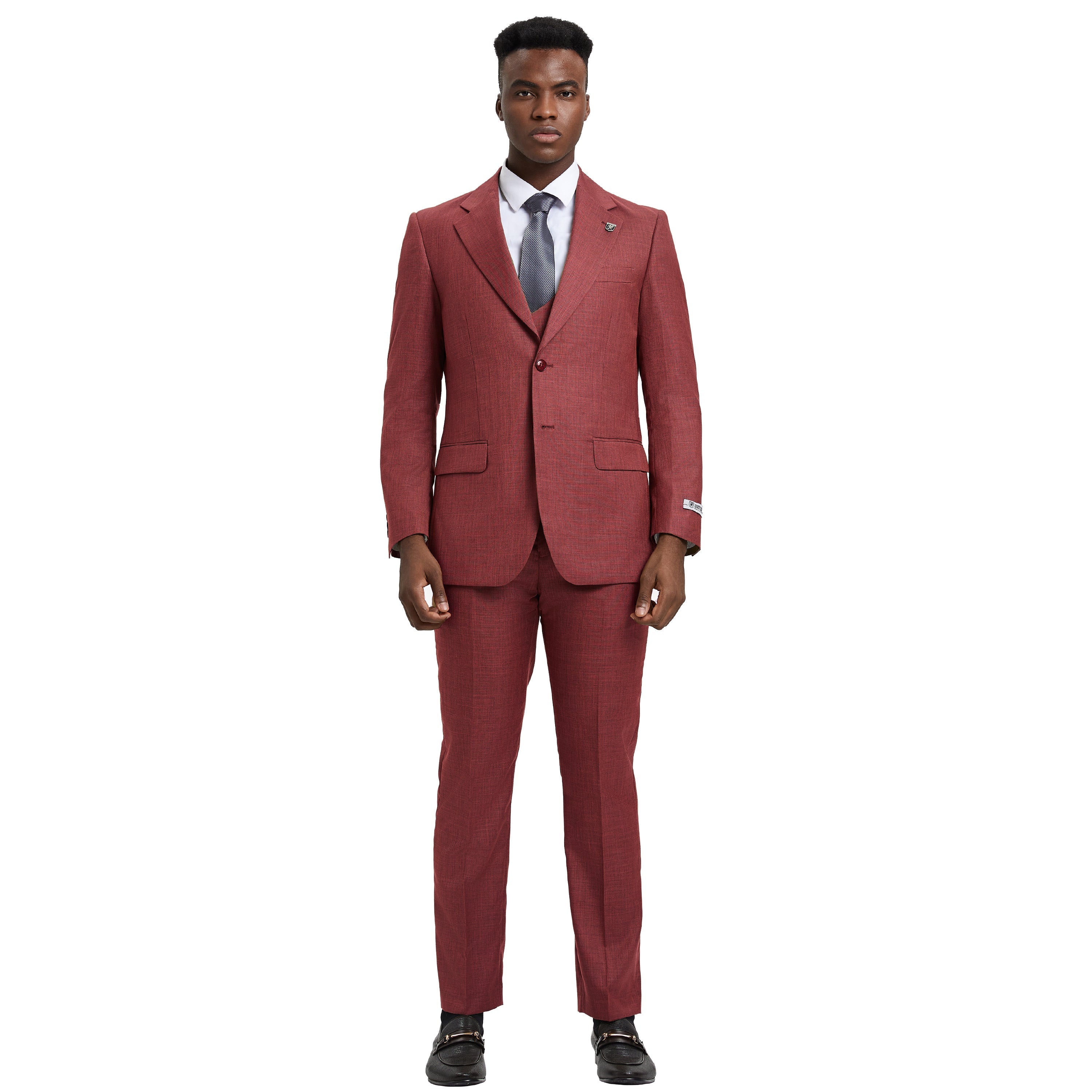 Men’s Suit, Stacy Adams 3-Piece Suit, Sharkskin Suit, Formalwear, Business Attire, Wedding Suit, D&K Menswear Collection