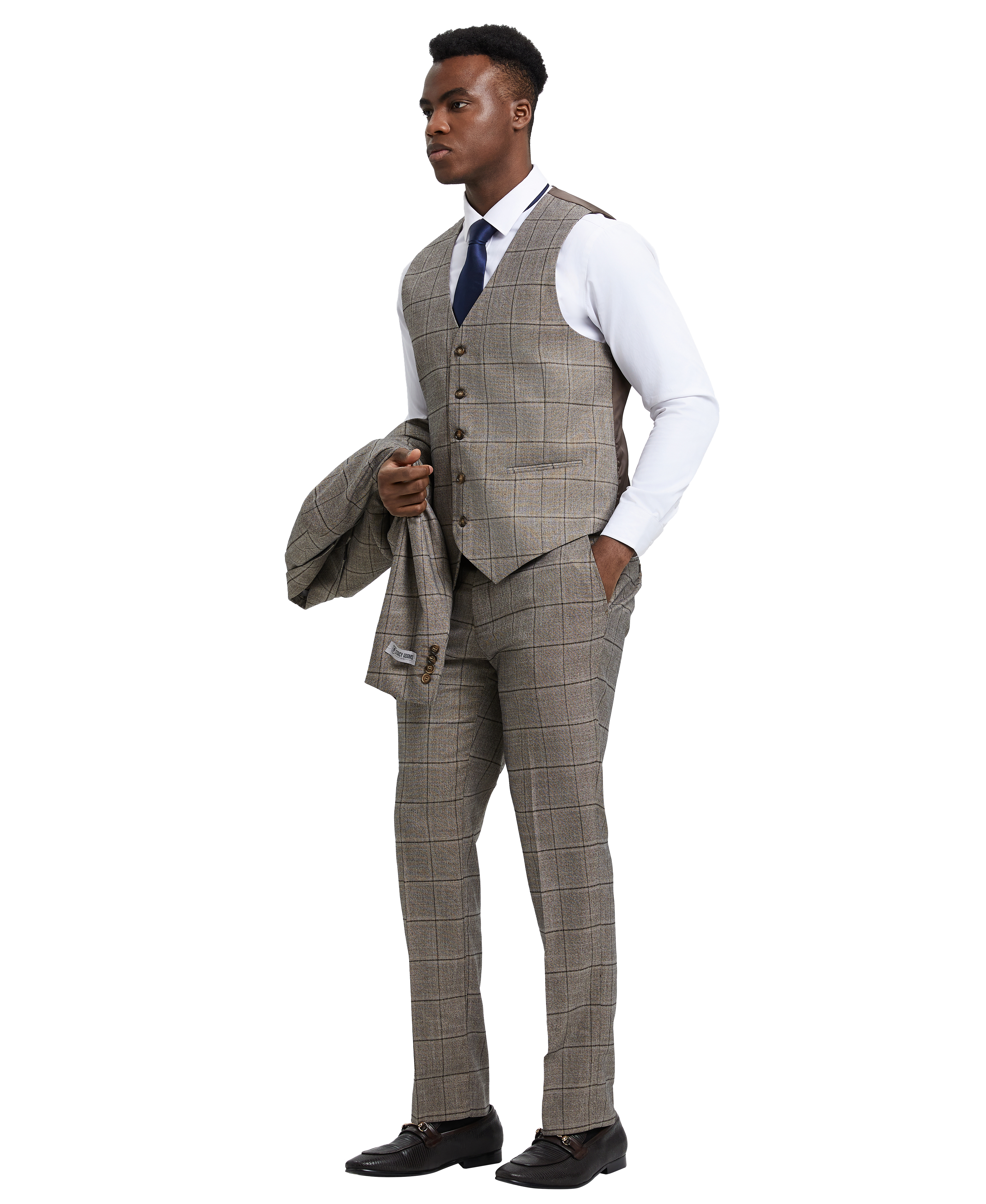 Stacy Adams Hybrid-Fit Vested Suit, Grey Windowpane