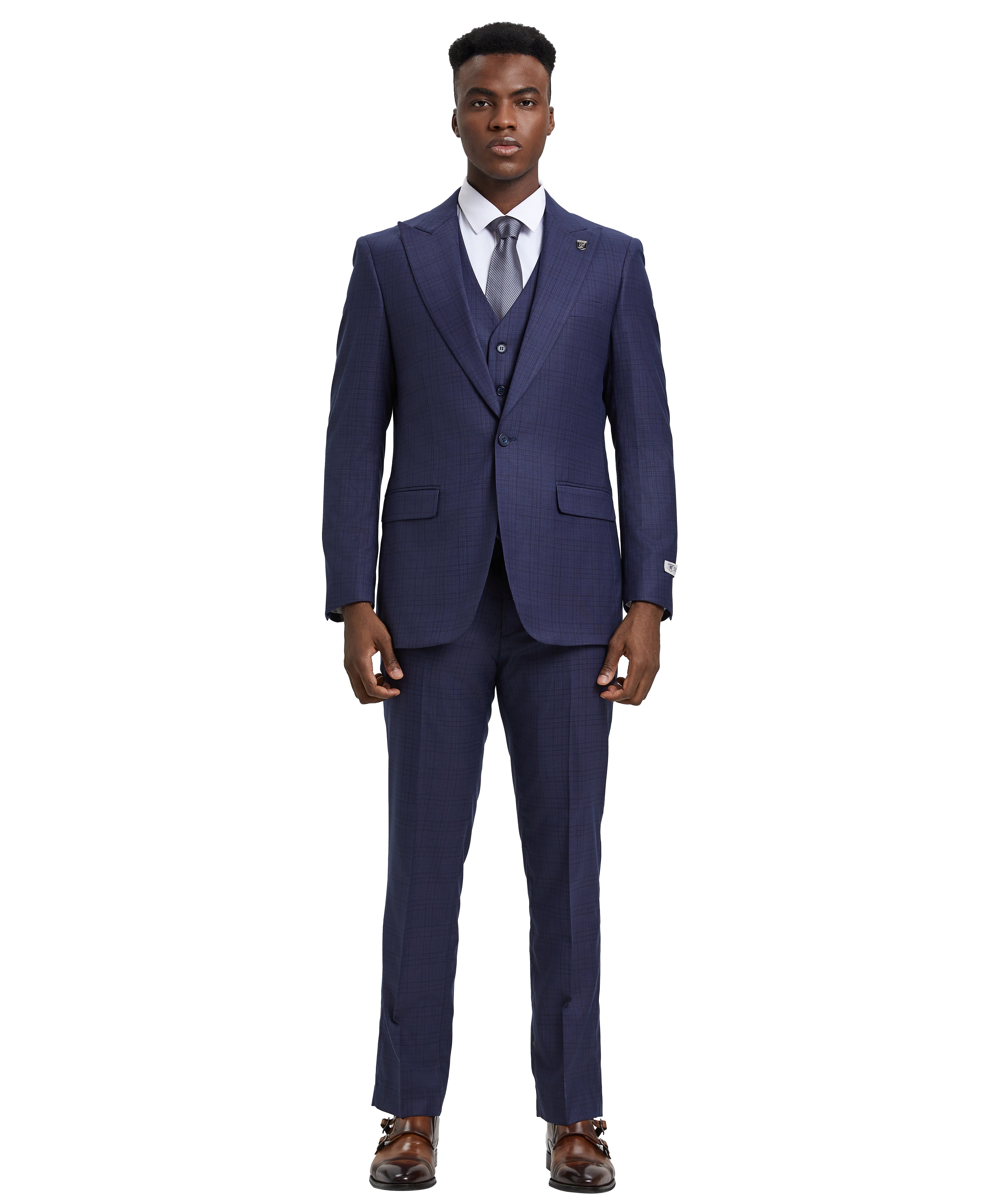 Stacy Adams Hybrid-Fit Vested Suit, Blue Plaid