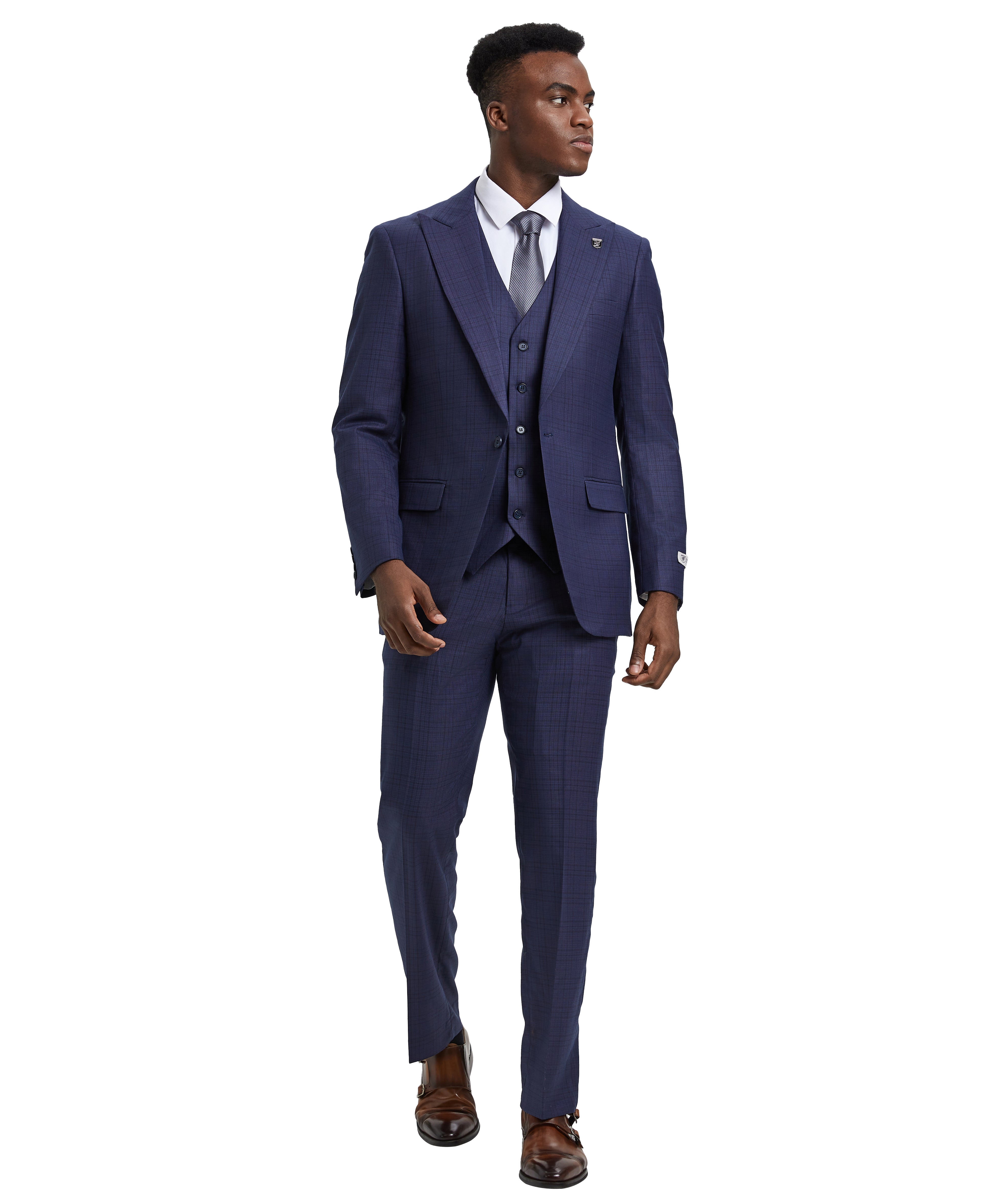 Stacy Adams Hybrid-Fit Vested Suit, Blue Plaid