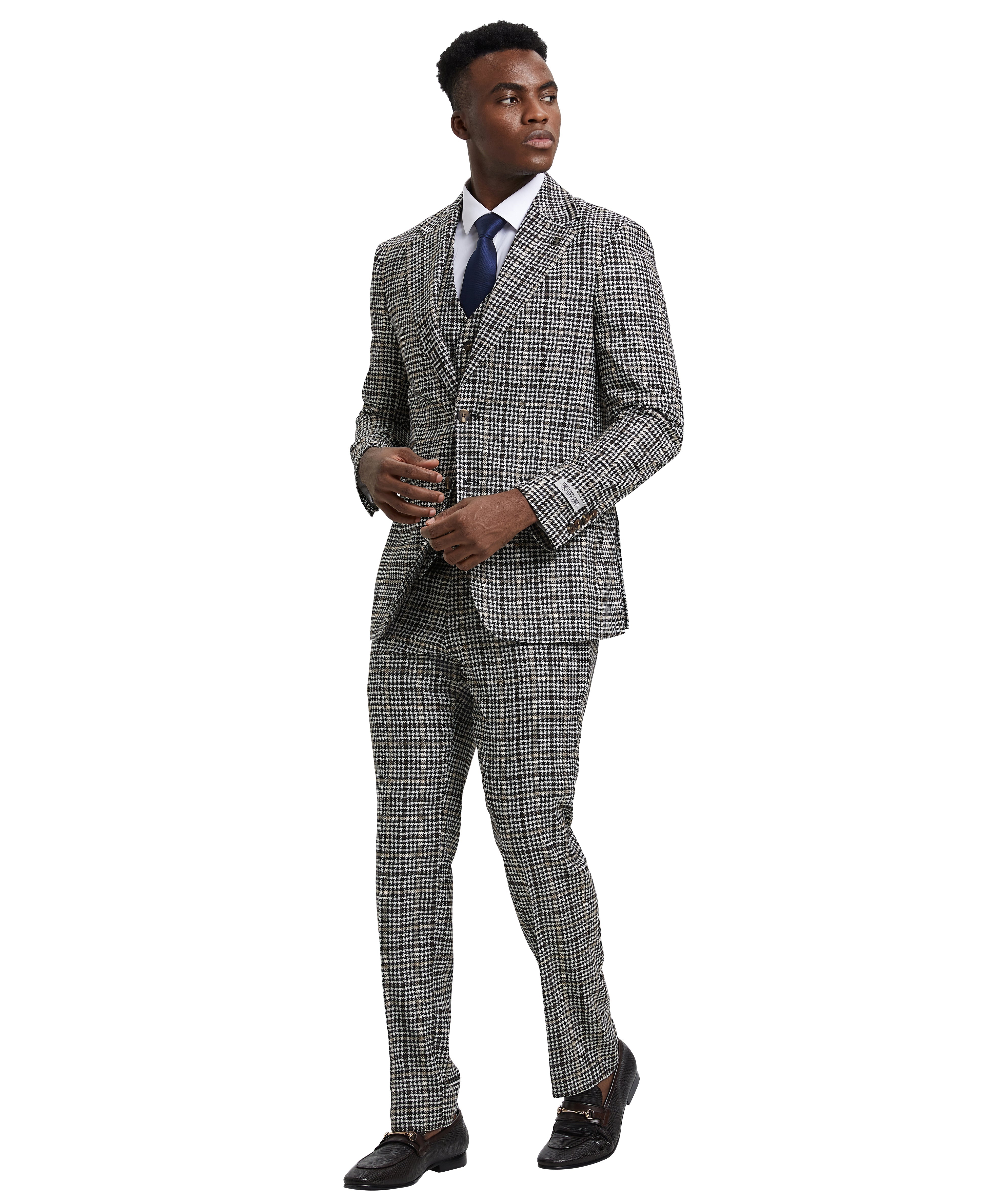 Stacy Adams Hybrid-Fit Vested Suit, Plaid Black