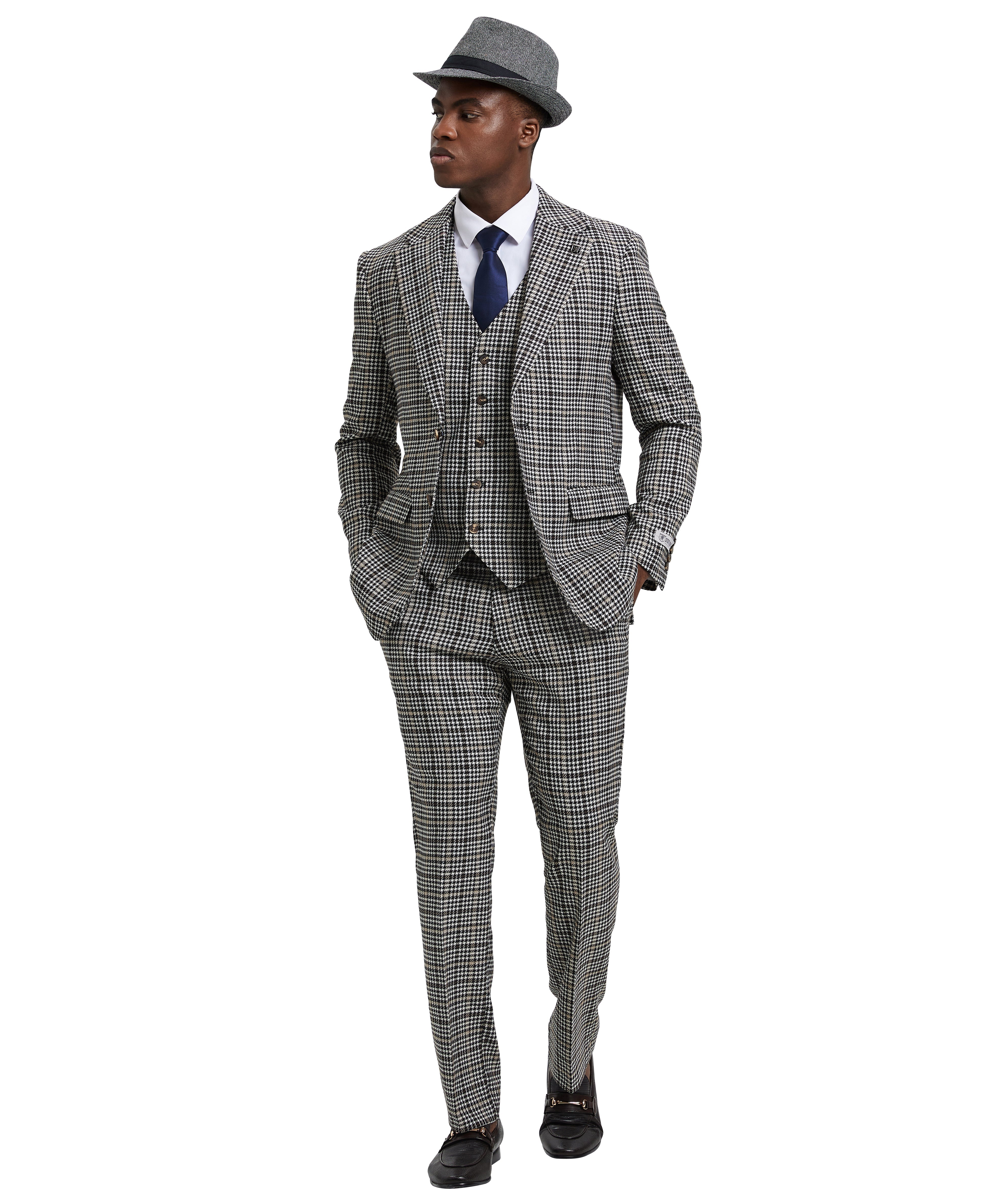 Stacy Adams Hybrid-Fit Vested Suit, Plaid Black