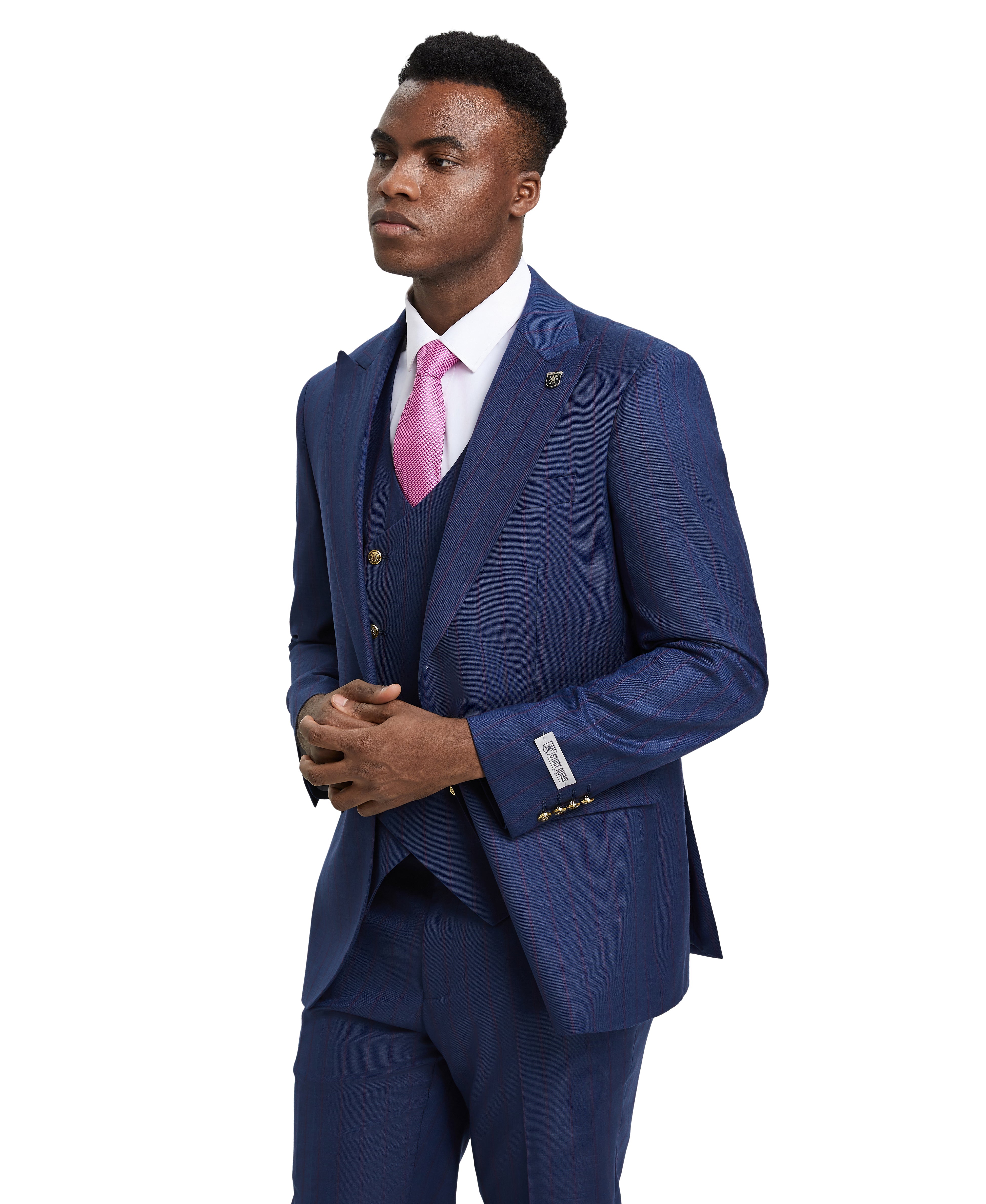 Stacy Adams Hybrid-Fit Pinstriped Suit w/ Double Breasted Vest, Blue