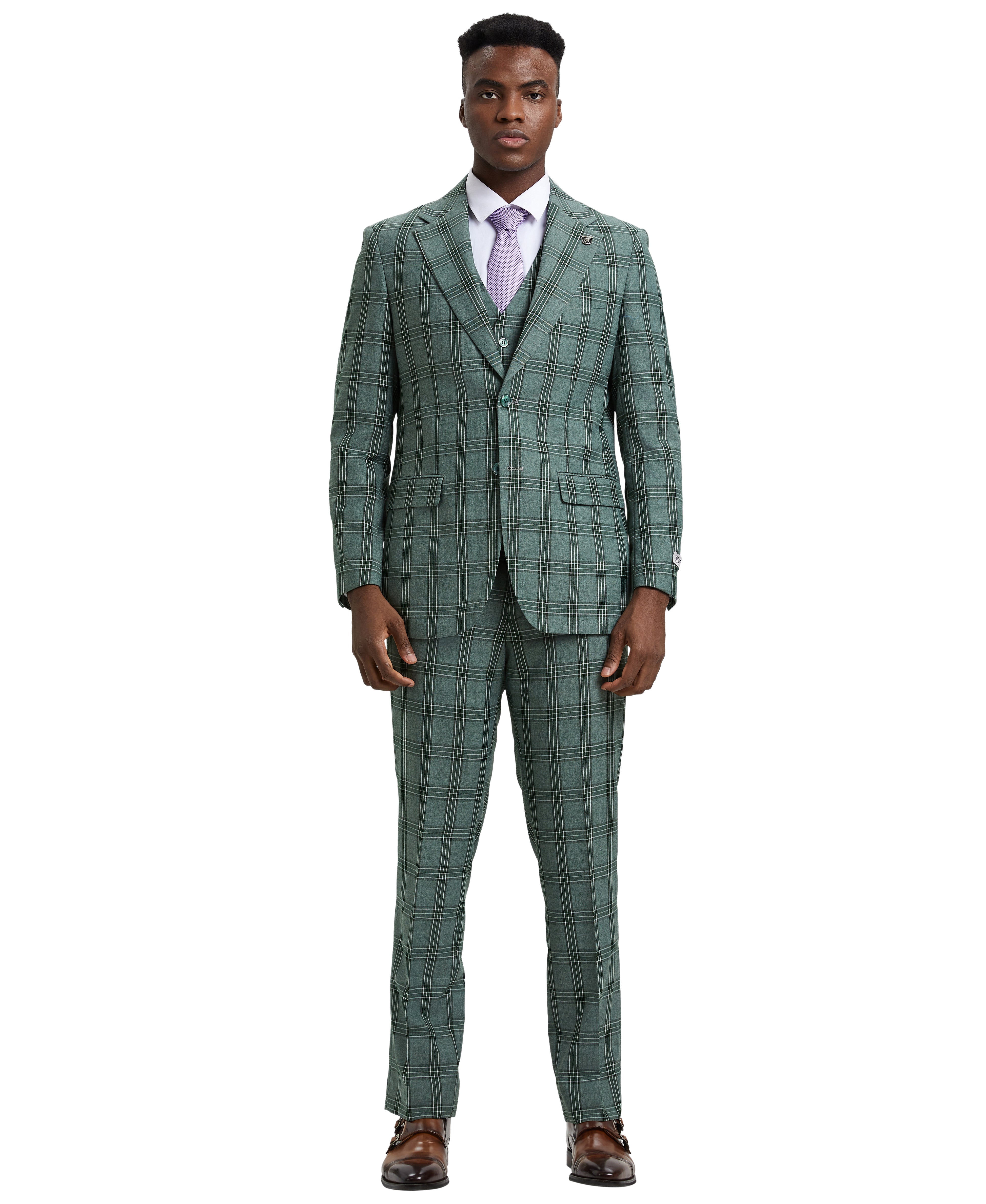 Stacy Adams Hybrid-Fit Vested Suit, Windowpane Green