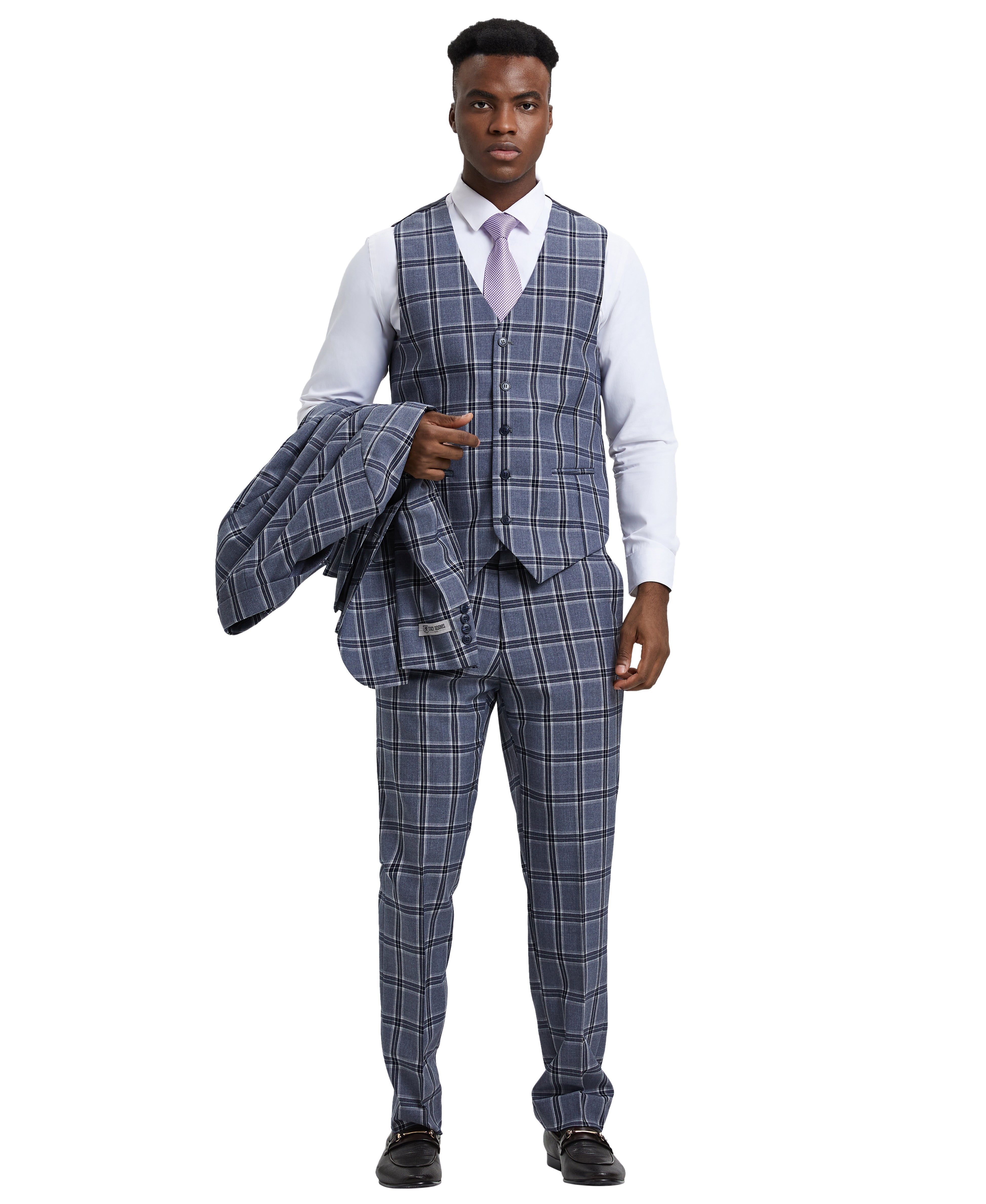 Stacy Adams Hybrid-Fit Vested Suit, Windowpane Blue