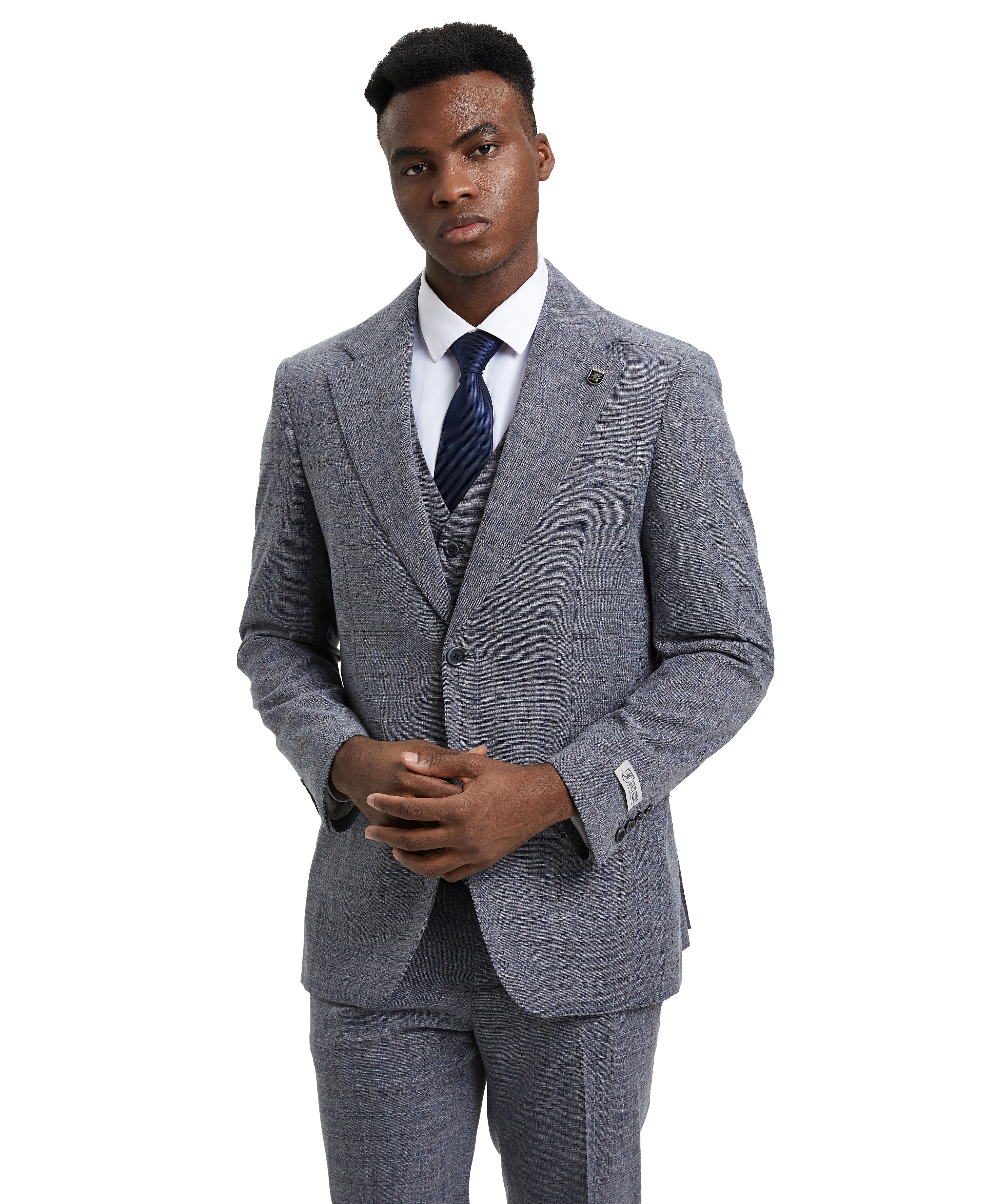 Stacy Adams Hybrid- Fit Vested Suit, Plaid Grey