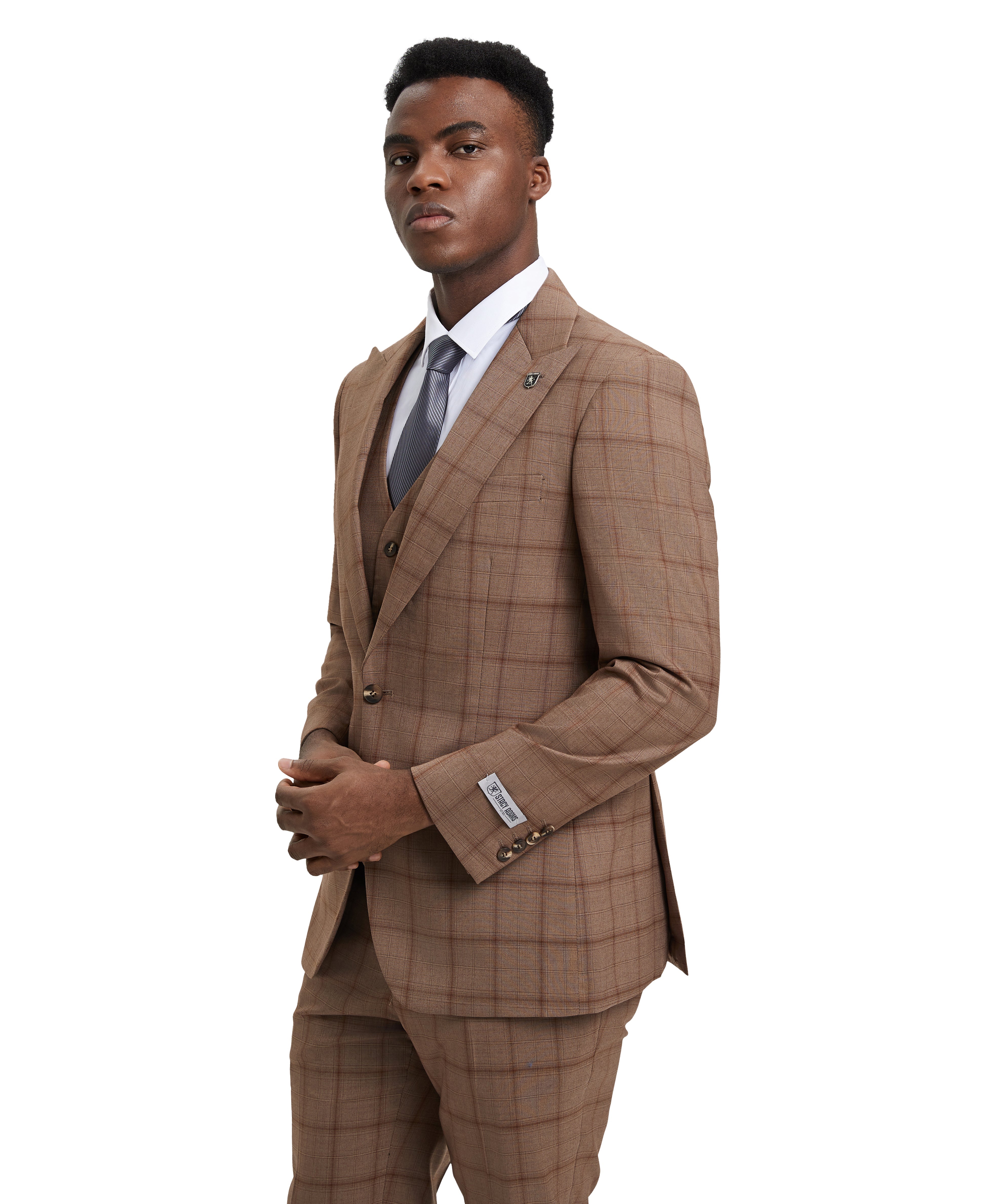 Stacy Adams Hybrid Fit Vested Suit, Windowpane brown