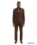 Brown Peak Lapel 3pc Hybrid Fit 3pc Windowpane Suits