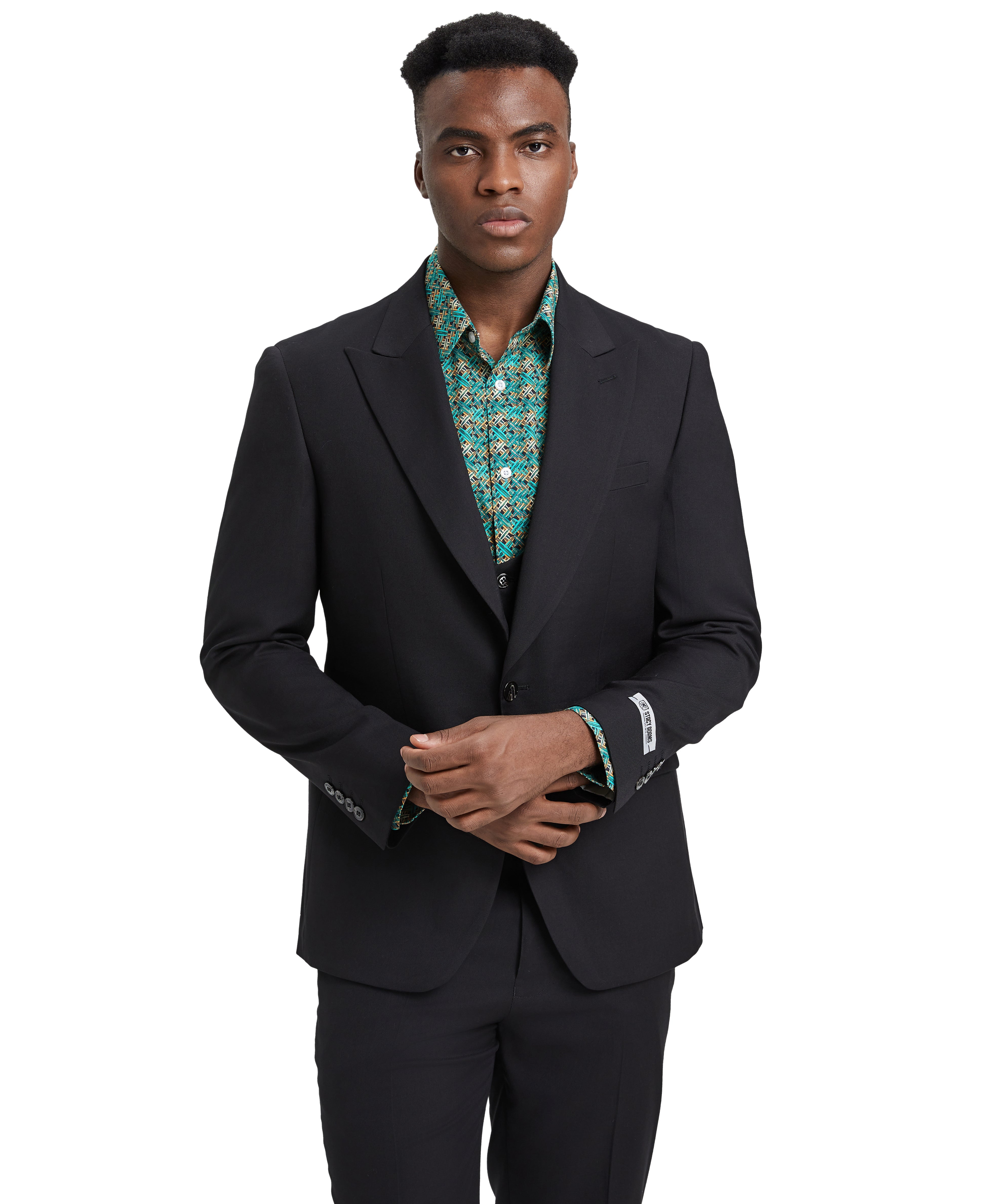 Stacy Adams Hybrid Fit U-Shaped Vested Suit, Black