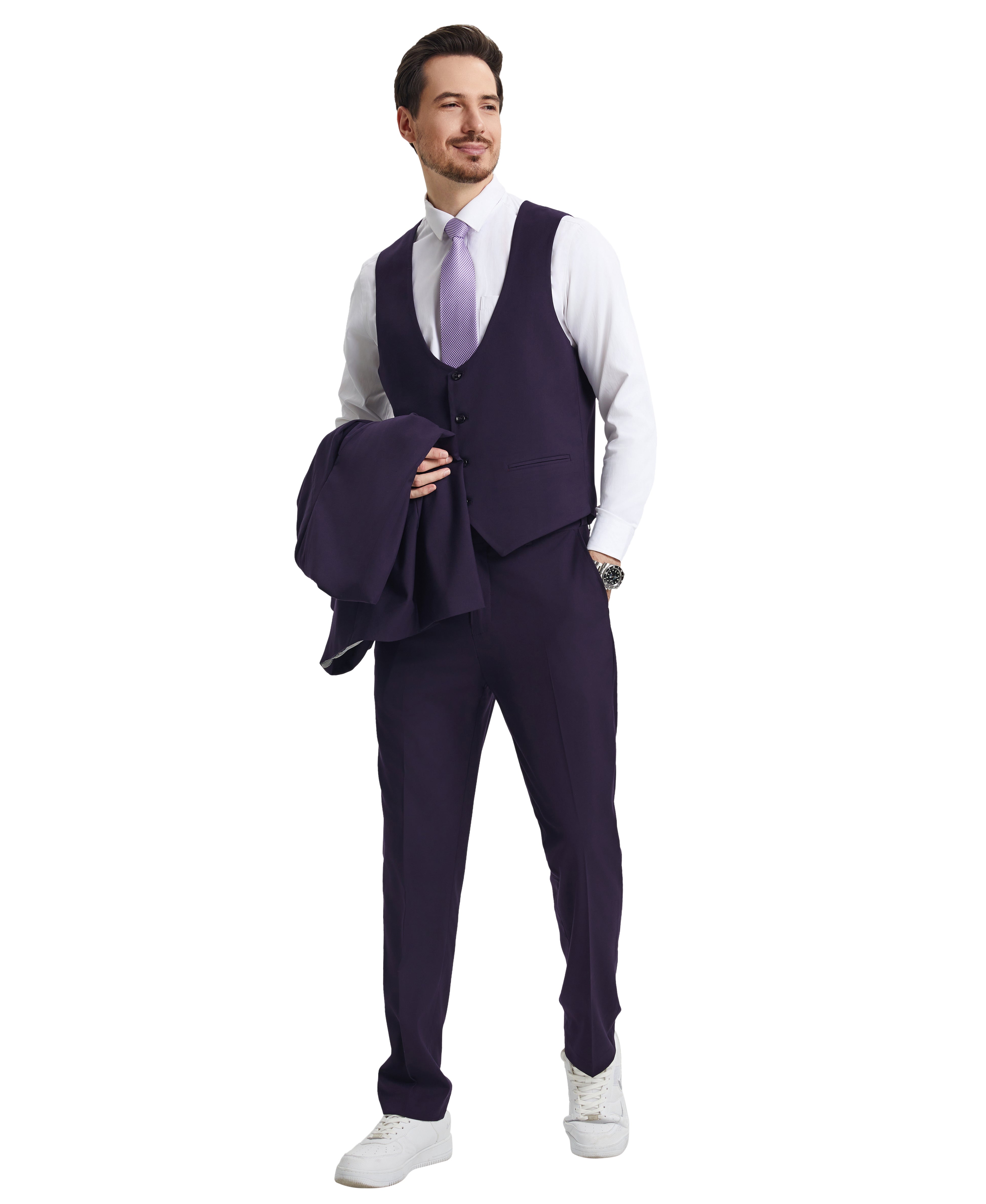 Stacy Adams Hybrid Fit U-Shaped Vested Suit, Purple