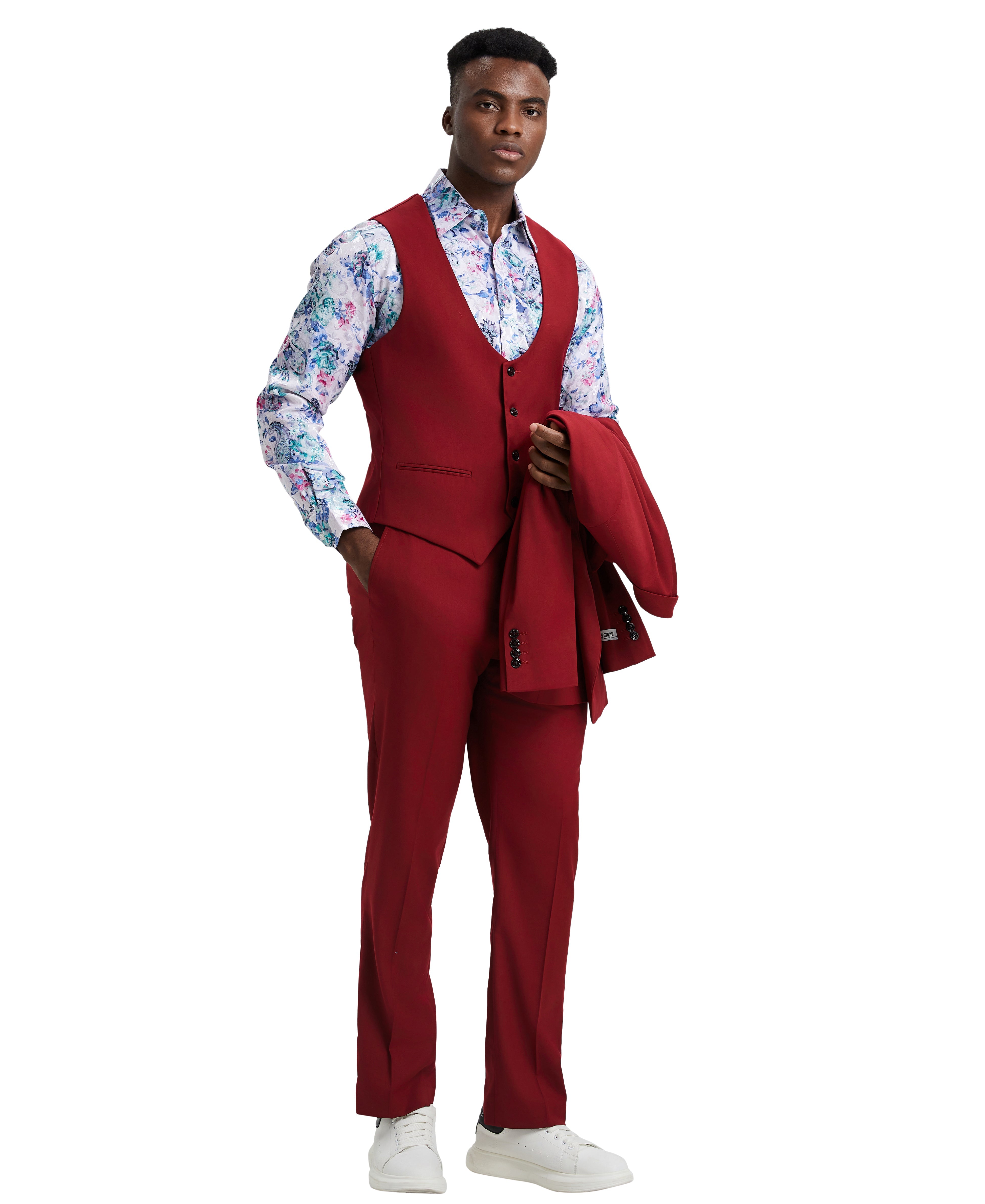 Stacy Adams Hybrid Fit U-Shaped Vested Suit, Red