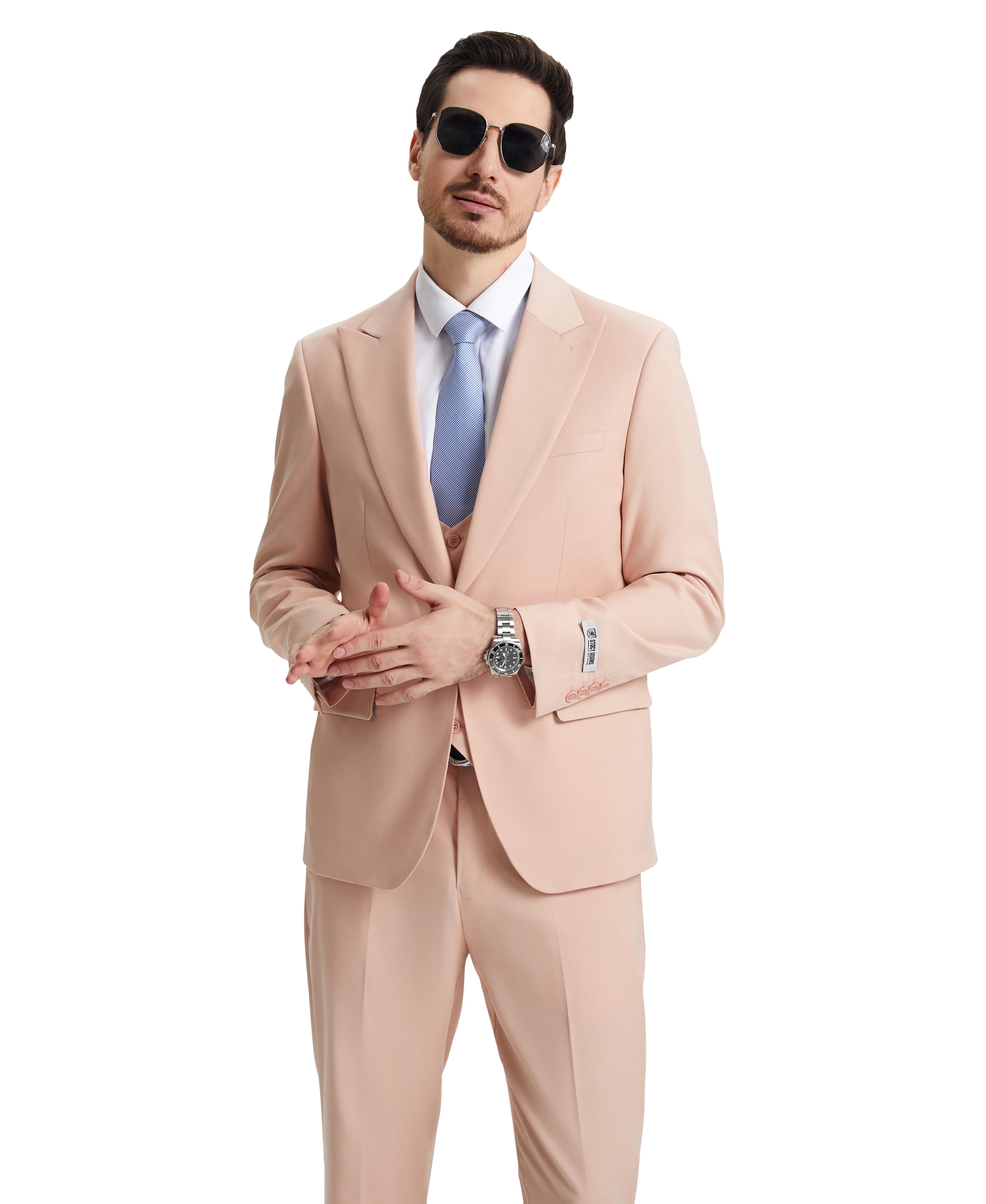 Stacy Adams Hybrid Fit U-Shaped Vested Suit, Blush