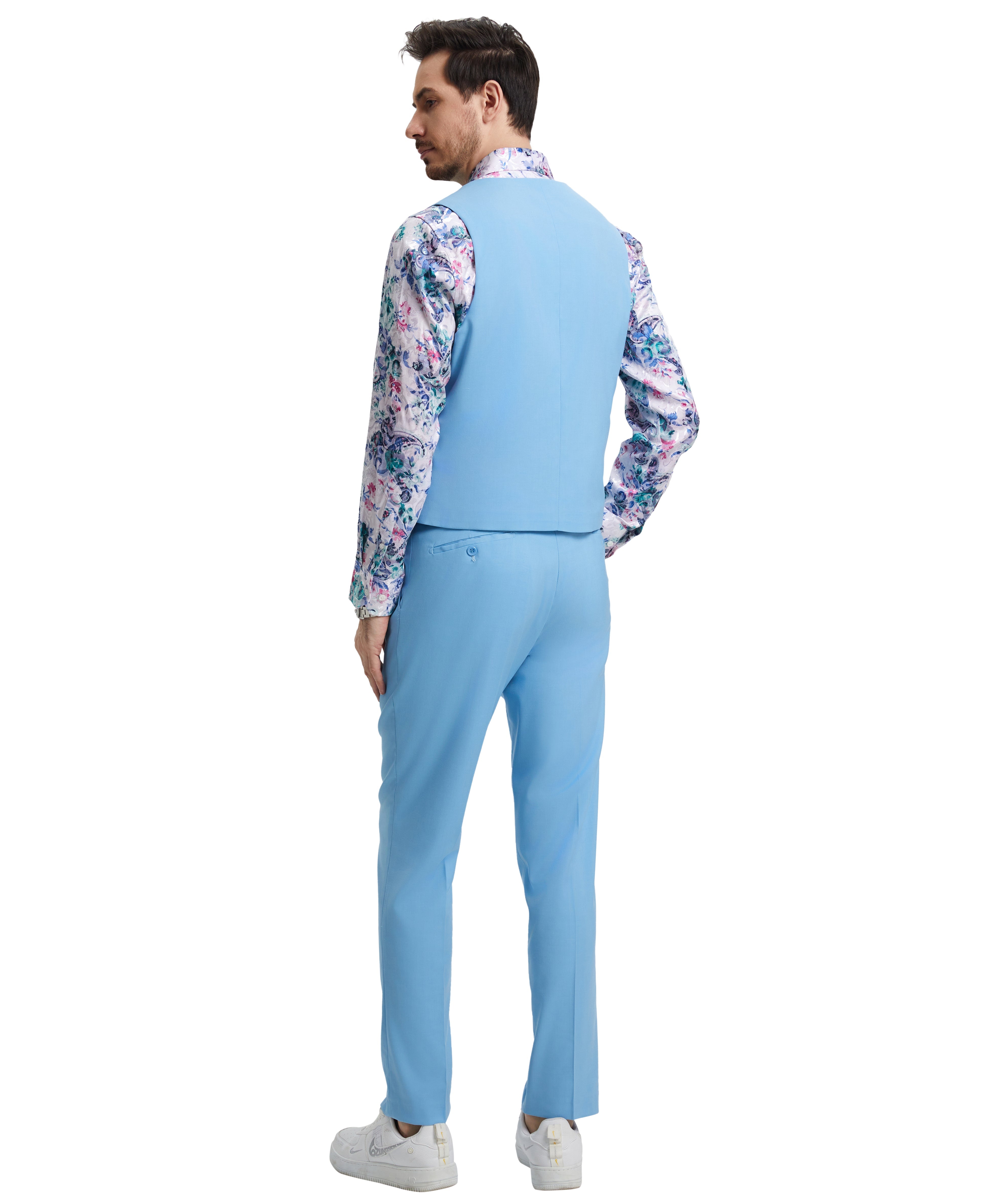 Stacy Adams Hybrid Fit U-Shaped Vested Suit, Sky Blue