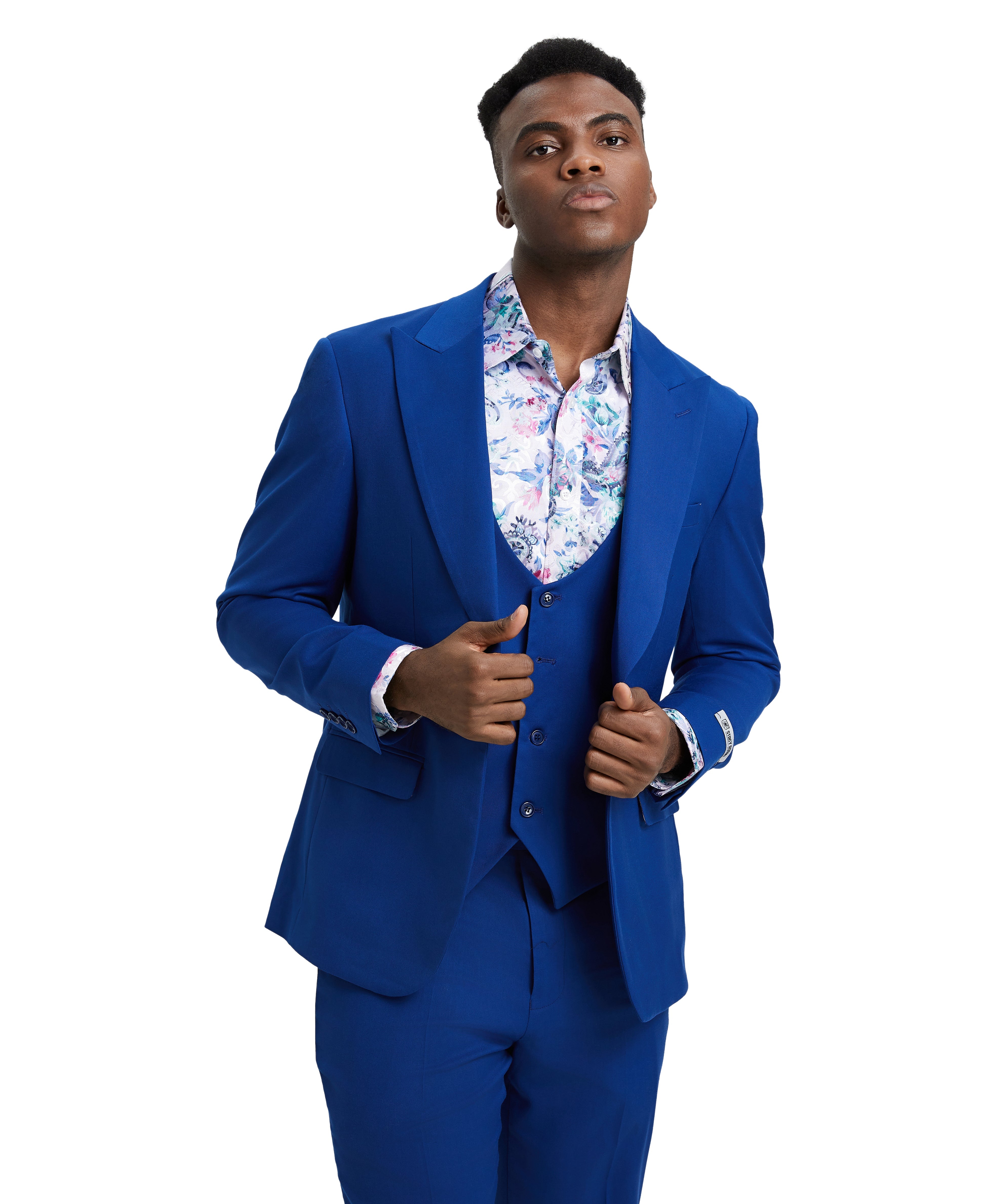 Men’s Stacy Adams Hybrid-Fit 3-Piece U-Shaped Vested Suit – Cobalt Blue | D&K Menswear